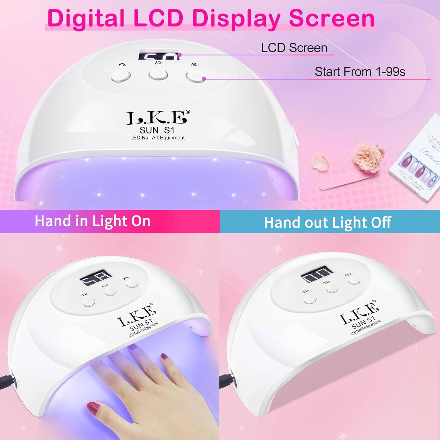 UV Nail Lamp,LKE Nail Dryer 72W UV Light for Gel Nails UV LED Nail Lamp for Gel Nail Polish Kit with 3 Timer Settings Professional UV Nail Light Nail Art Tools Auto Sensor