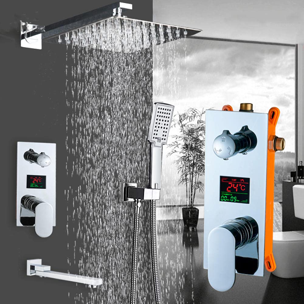 Système de douche effet pluie 8 pouces avec mitigeur encastré chrome luxe