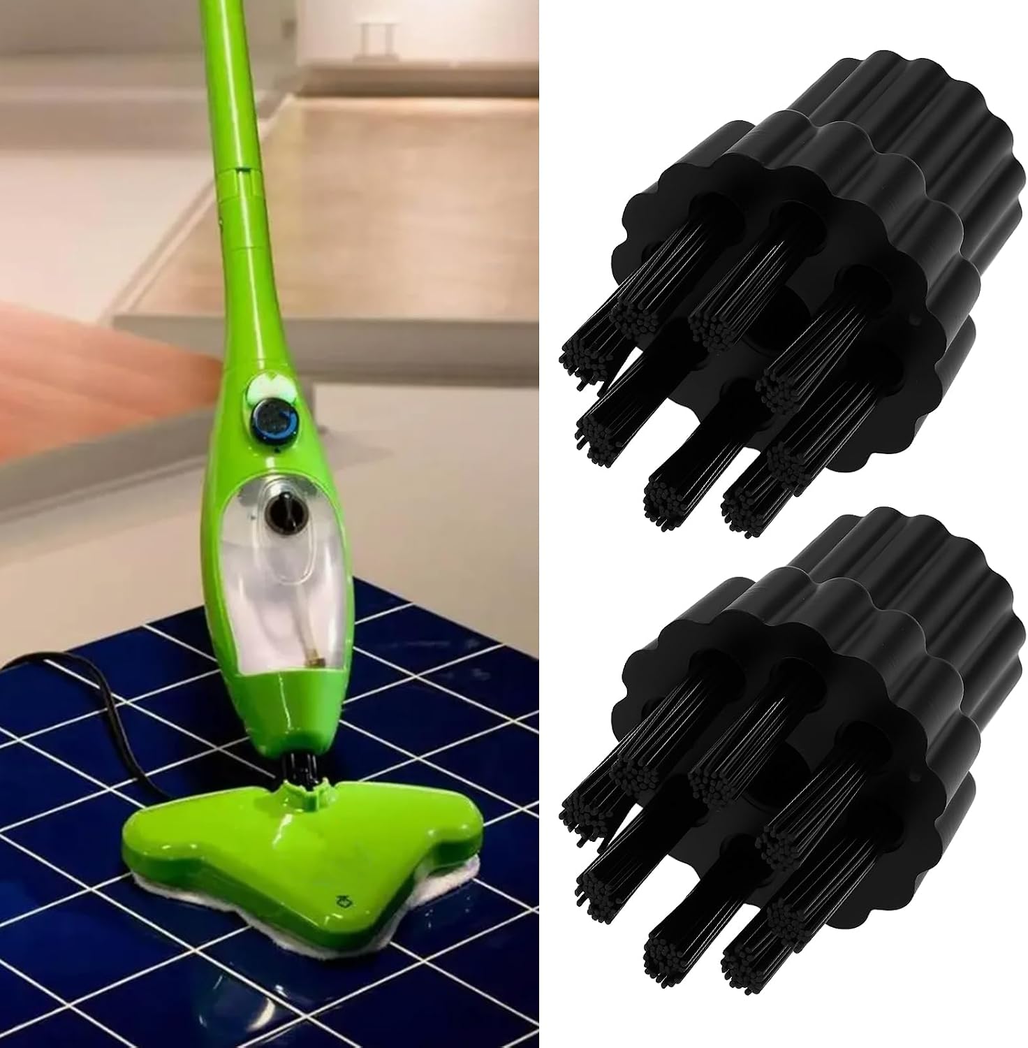Set of 4 Replacement Nylon Brushes with M8 Thread Compatible with H20 X5 Steam Mops, Multi-Surface Cleaning