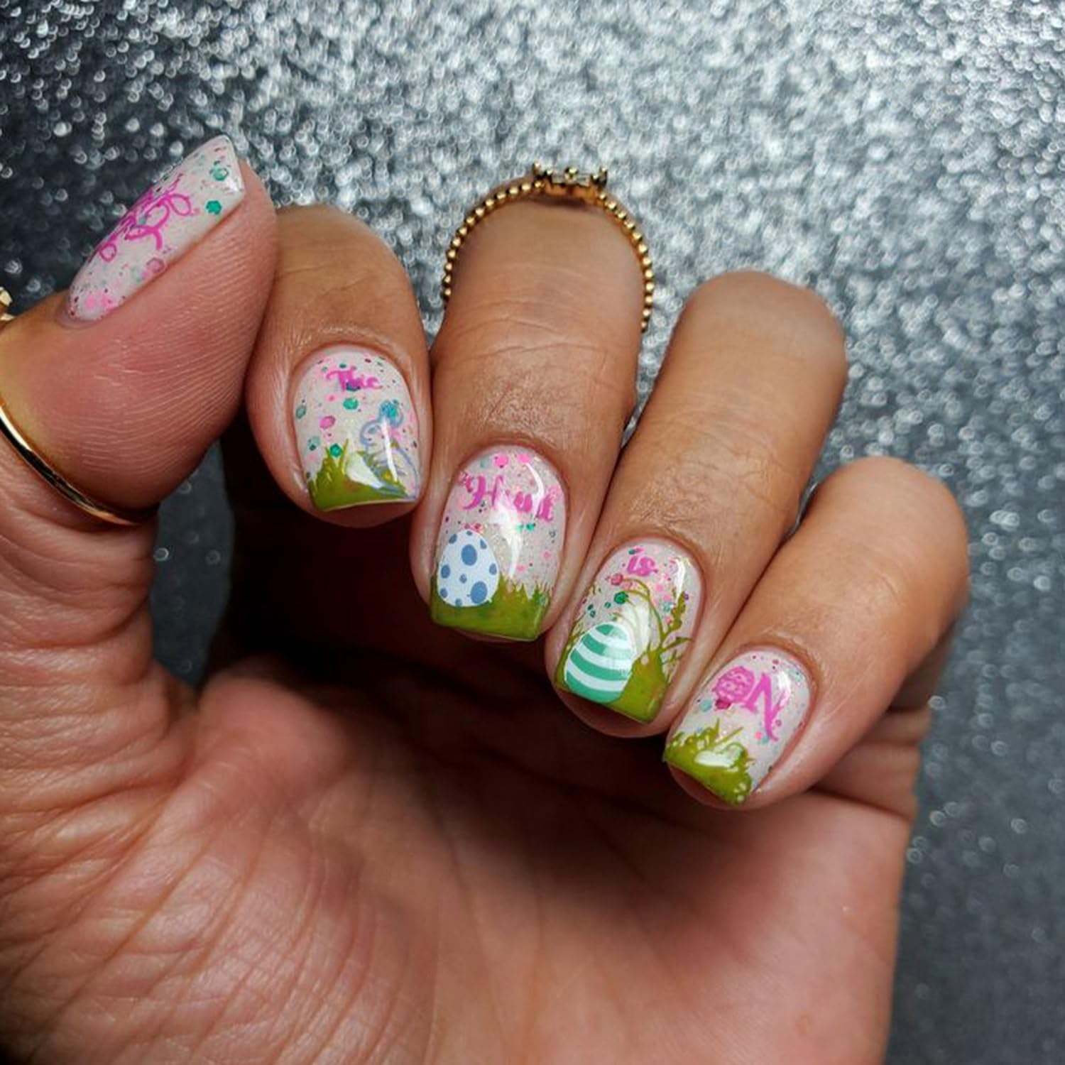 RIICFDD Colorful Press on Nails - Green Garden Design