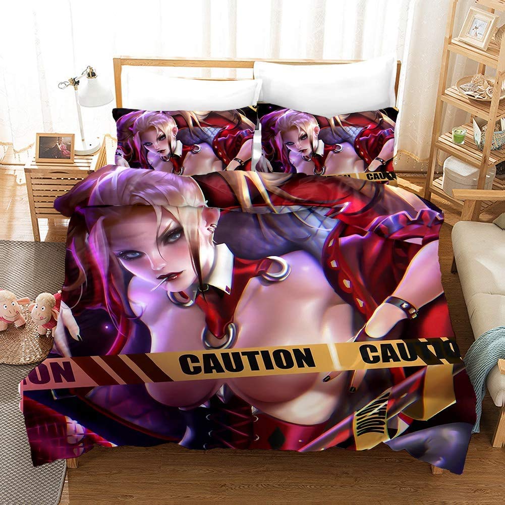 Duvet Cover Sets 3D Harleen Quinzel Printing Christmas Bedding Set 100% Polyester Duvet Cover 3 Pieces with 2 Pillowcases 19-Twin(172x218cm),32,Twin(172x218cm)