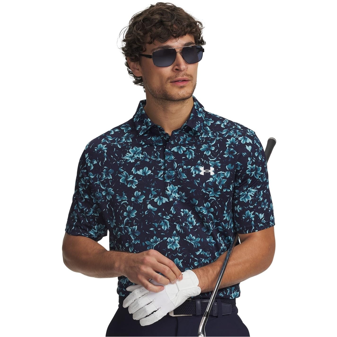 Gold Gear Direct - Under Armour UA Matchplay Printed Golf Polo Shirt - Midnight Navy/Blue Haze