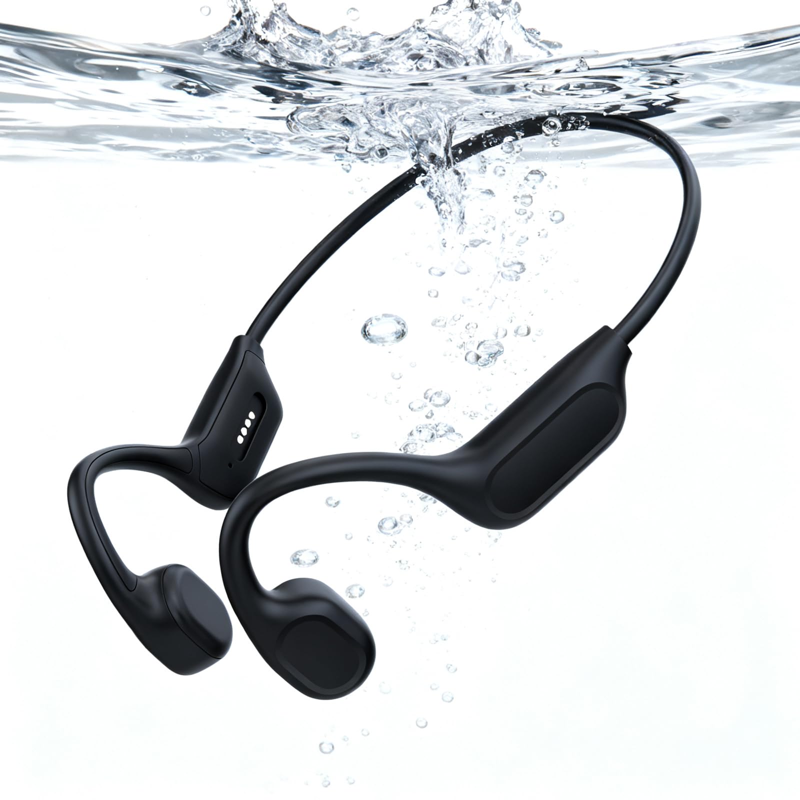 Casque de natation à conduction osseuse Bluetooth V6.0 IP68 MP3 32 Go Noir