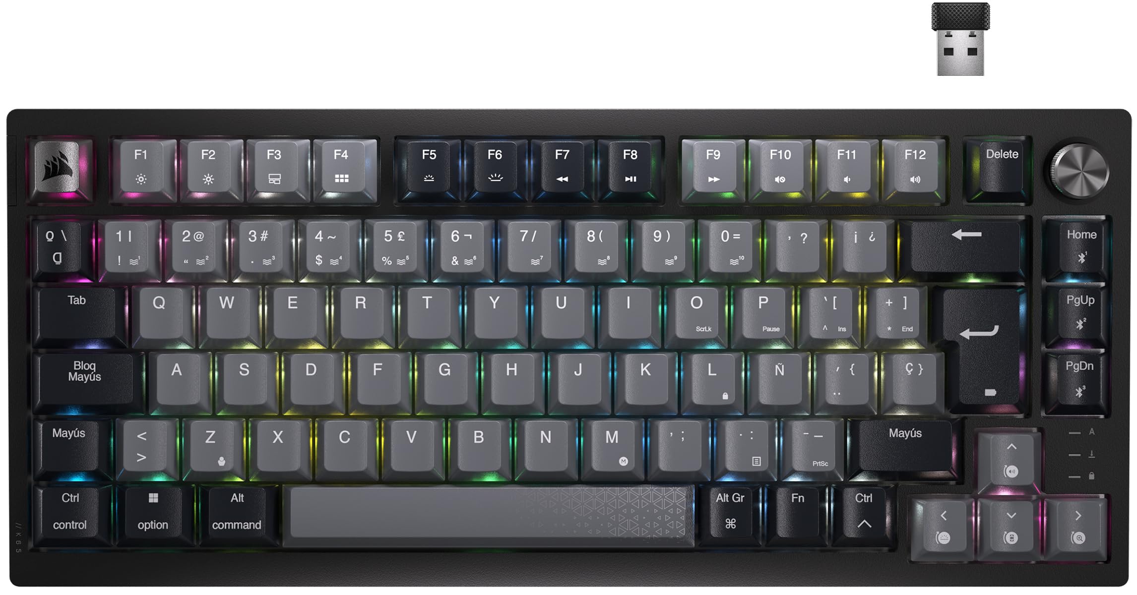 CORSAIR K65 PLUS WIRELESS 75% RGB Hot Swappable Mechanical Gaming Keyboard - CORSAIR MLX Red Linear Switches Pre-Lubricated - Soundproofing - PBT Keyboards - QWERTY ES - Black