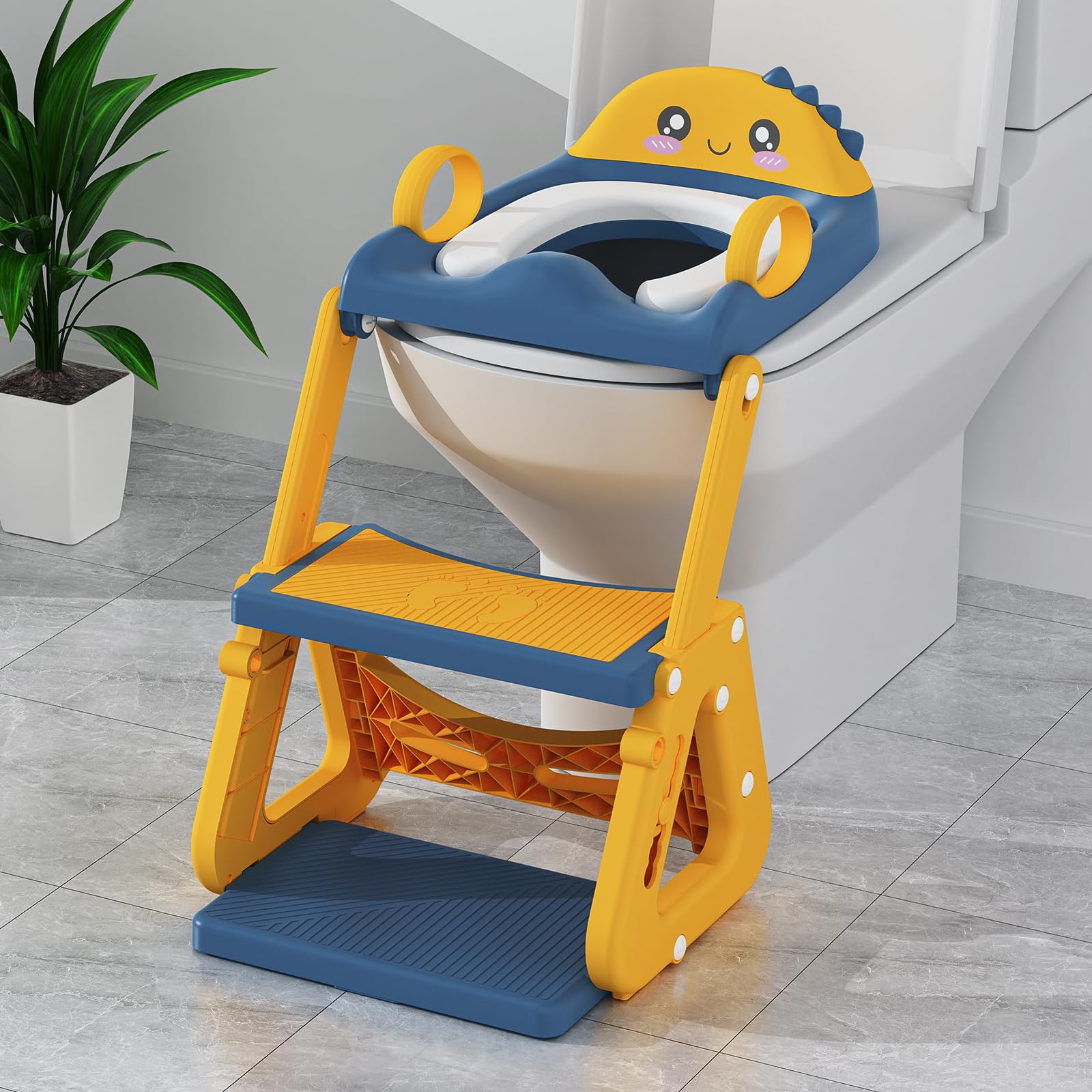 Potty Training Seat Upgrade 2 in 1 Potty Training Toilet with Step Stool Foldable Toddler Toilet Seat for