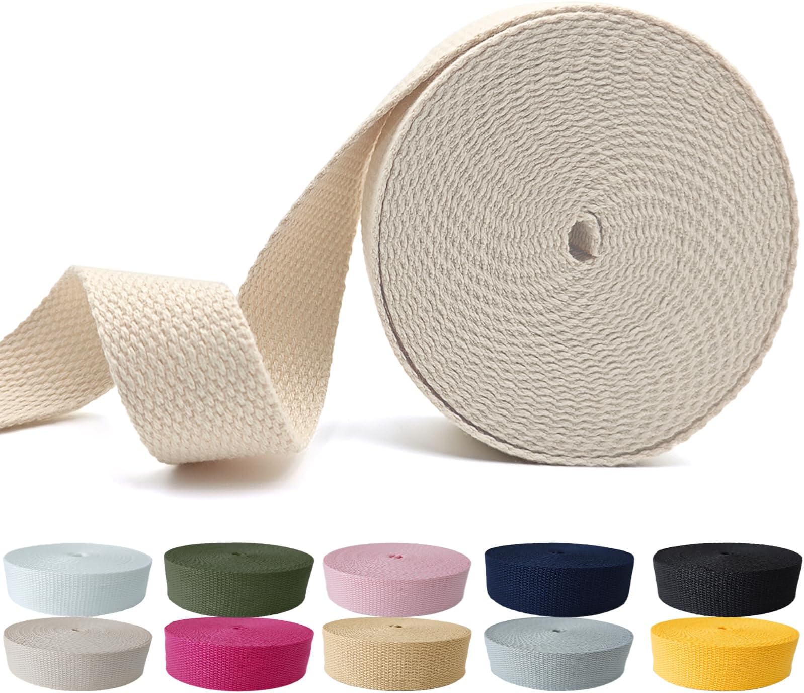 Cotton Webbing 1 Inch - 5 Yards Durable Canvas Straps for Sewing & DIY Crafts | Soft Poly Cotton Webbing for Tote Handles, Pet Collars, Cloth Belts & Home Decor (Ivory)