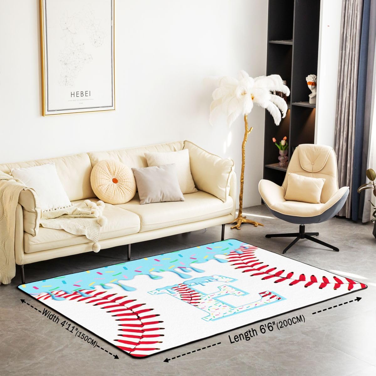 Homewish Dywaniki do lodów 100 x 150 cm do sypialni salonu - lody kapanie baseball nowoczesny modny baseball inicjał E duże dywany piłka sport nie gubi włosia dywan