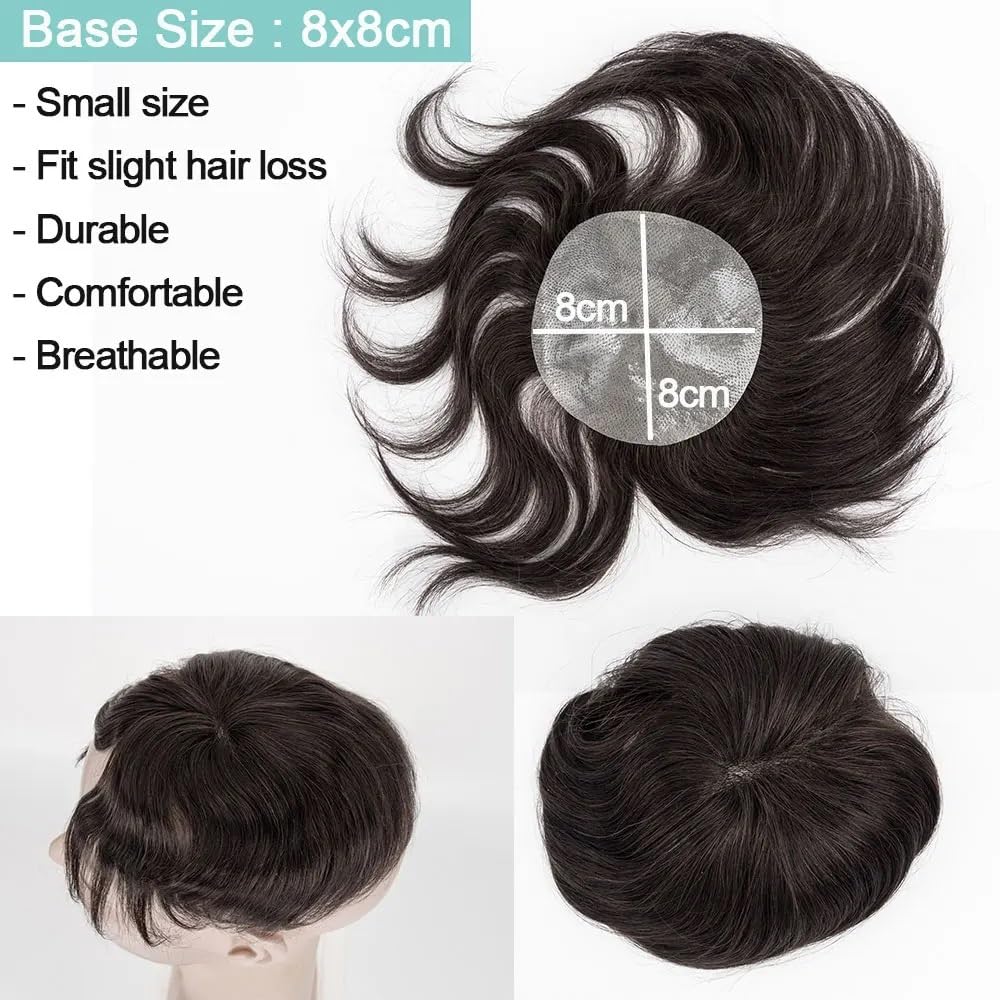 Men's Toupee Parrucca Da Uomo Piccola 8x8 Cm, Veri Morbida Pelle Sottile, Sistema Di Sostituzione Dei Capelli for Uomo, for Lieve Perdita Di Capellis(Dark Brown)