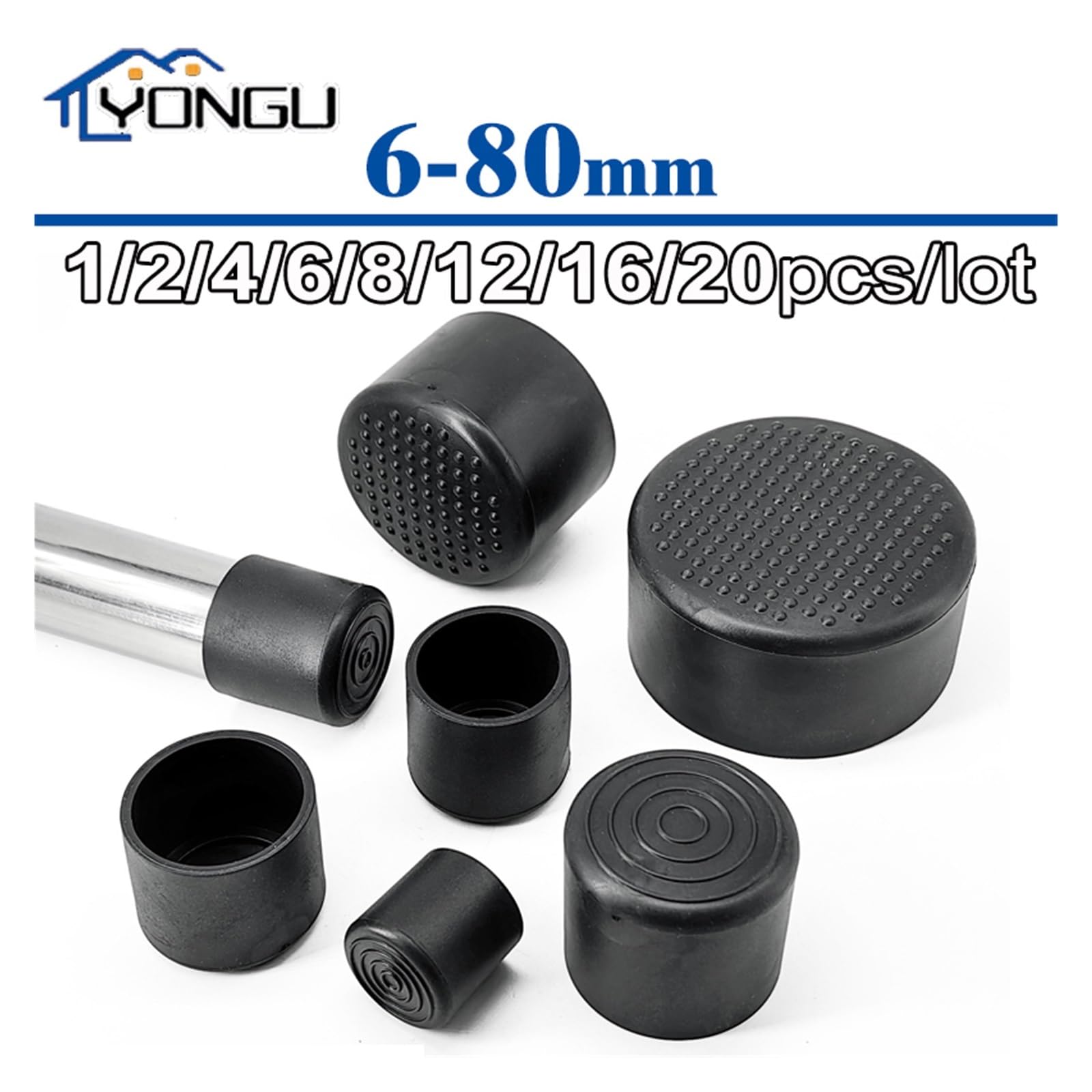 Tappo for tubo con manicotto in gomma morbida in PVC nero