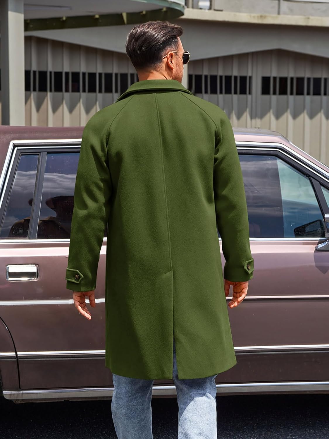 Runcati Mens Trench Coat Notched Collar Single Breasted Mid Long Peacoat Slim Fit Winter Warm Chunky Overcoat - Image 3