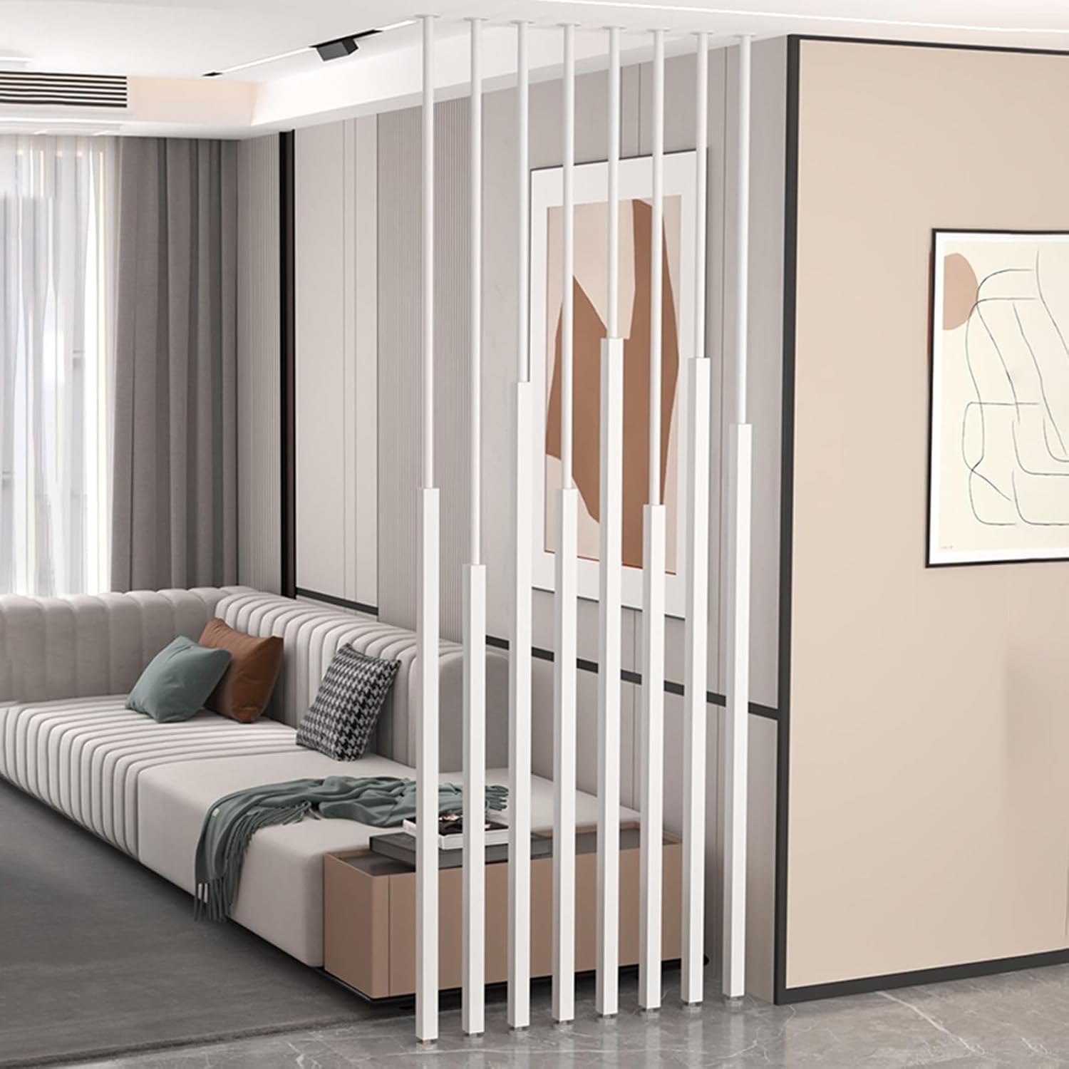 8 Pcs Wall Partition Room Divider Floor to Ceiling Metal Post Privacy Screens Privacy Screens Columnar with Adjustable Feet Simple Modern Entrance Restaurant Office Decor Column(White,240cm/94.4in/7.8