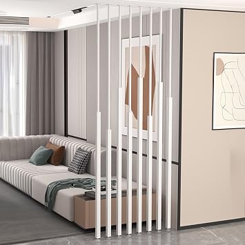 8 Pcs Wall Partition Room Divider Floor to Ceiling Metal Post Privacy Screens Privacy Screens Columnar with Adjustable Feet Simple Modern Entrance Restaurant Office Decor ColumnWhite,213cm/83.8in/6.9