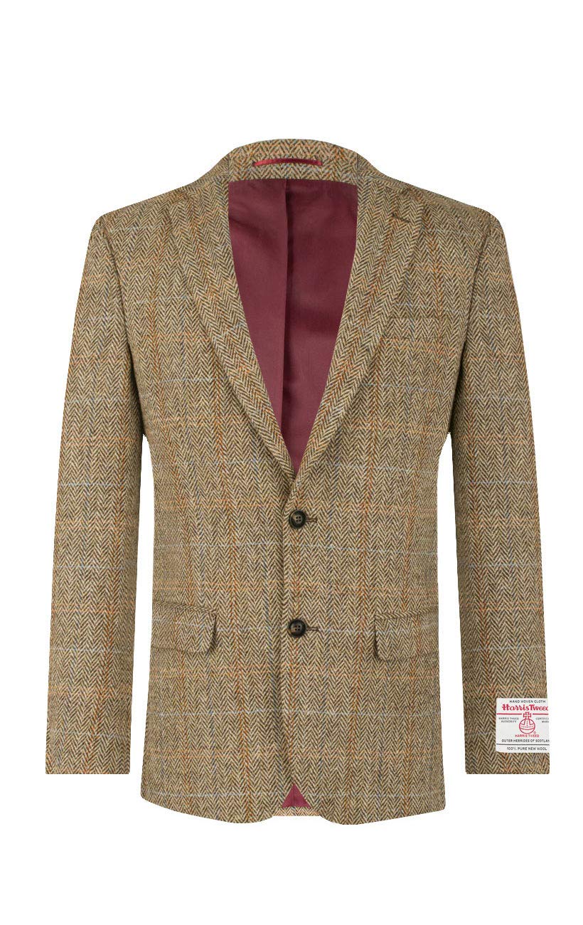Dobell Harris Tweed Mens Brown Windowpane Check Suit Jacket Regular Fit 100% Wool-44R