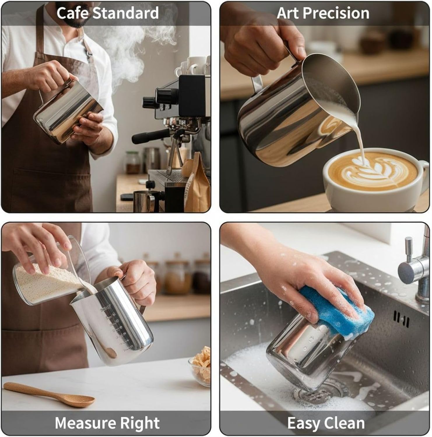 68 Fl Oz / 2000 Ml Milk Steaming Jug For Cappuccino, Stainless Steel, With Lid, Metal Measuring Cup, Handle, Latte Art Pitcher