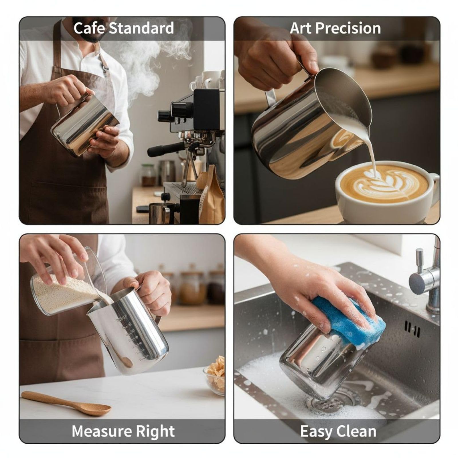 Dzbanek do spieniania mleka ze stali nierdzewnej 2000 ml z pokrywką, dzbanek do latte art, metalowy kubek pomiarowy z uchwytem do cappuccino