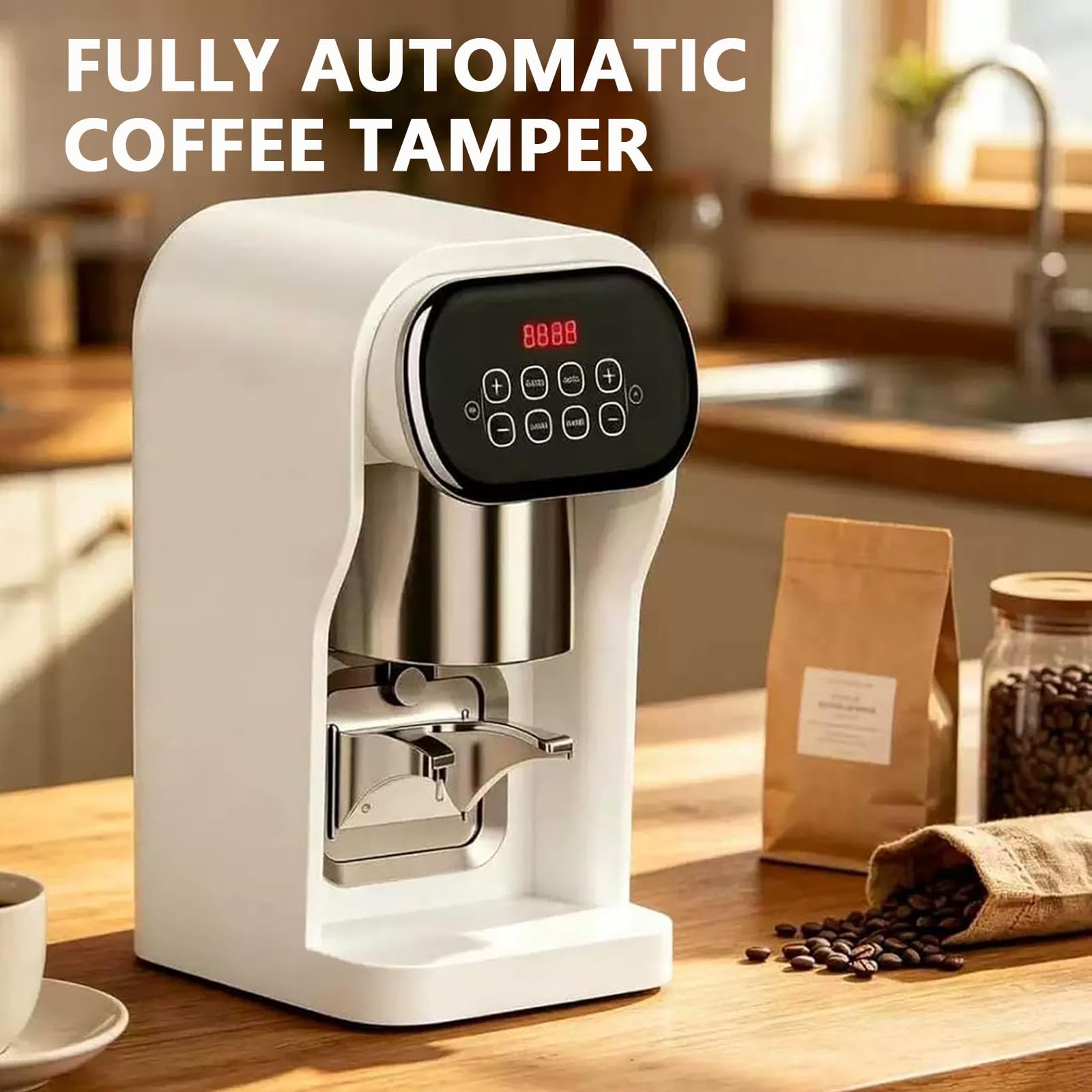 Elektryczny ubijak do kawy, zagęszczacz do kawy espresso 58 mm, ciśnienie 10-30 kg do kawiarni i domu, automatyczne urządzenie do ubijania kawy (Black)
