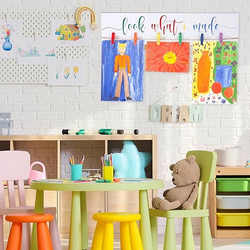 Miniatura 7 de Sawysine Letrero con clips con texto en inglés Look What I Made, letreros de exhibición de obras de arte para colgar en la pared, marco de