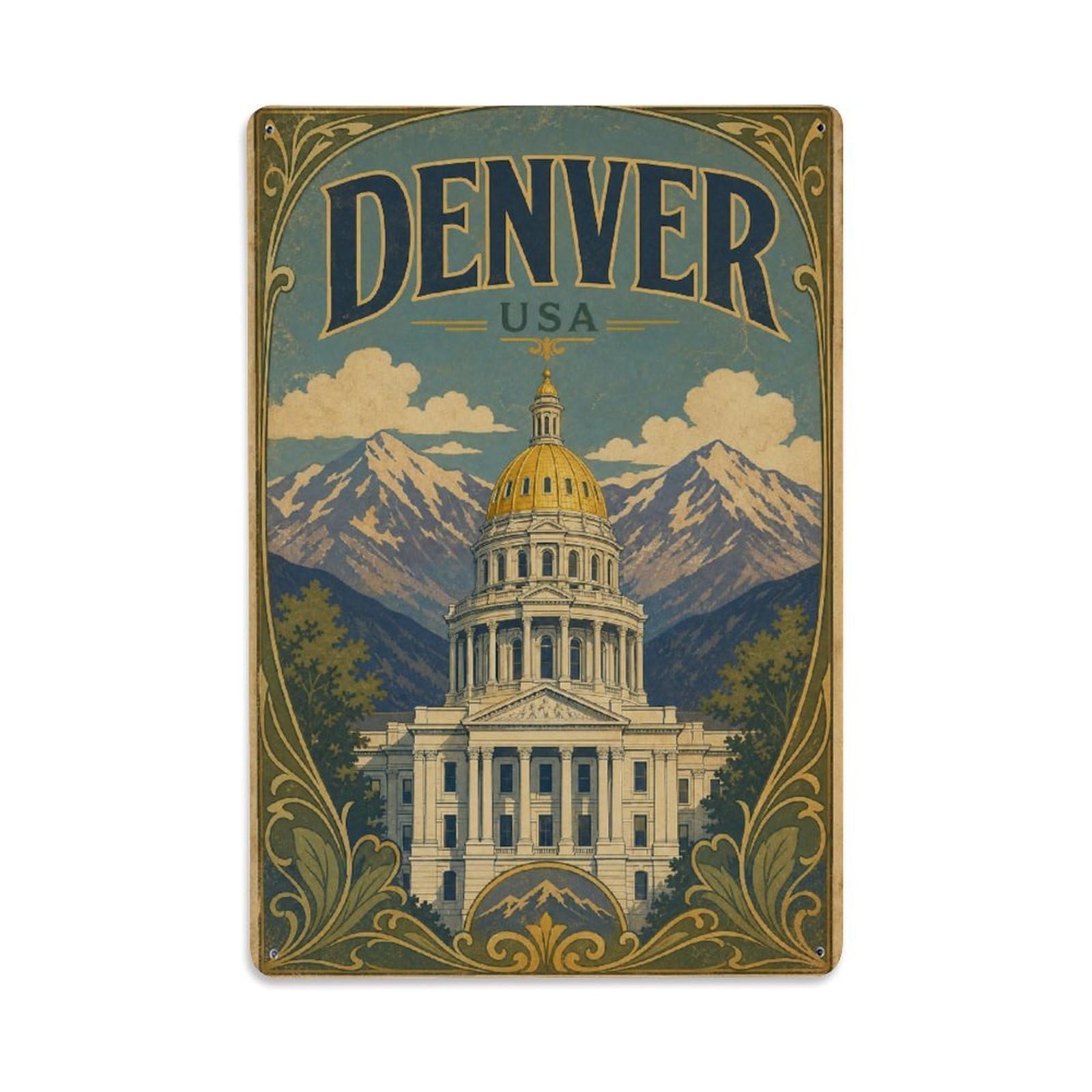 Vintage Travel USA Denver Metal Tin Sign
