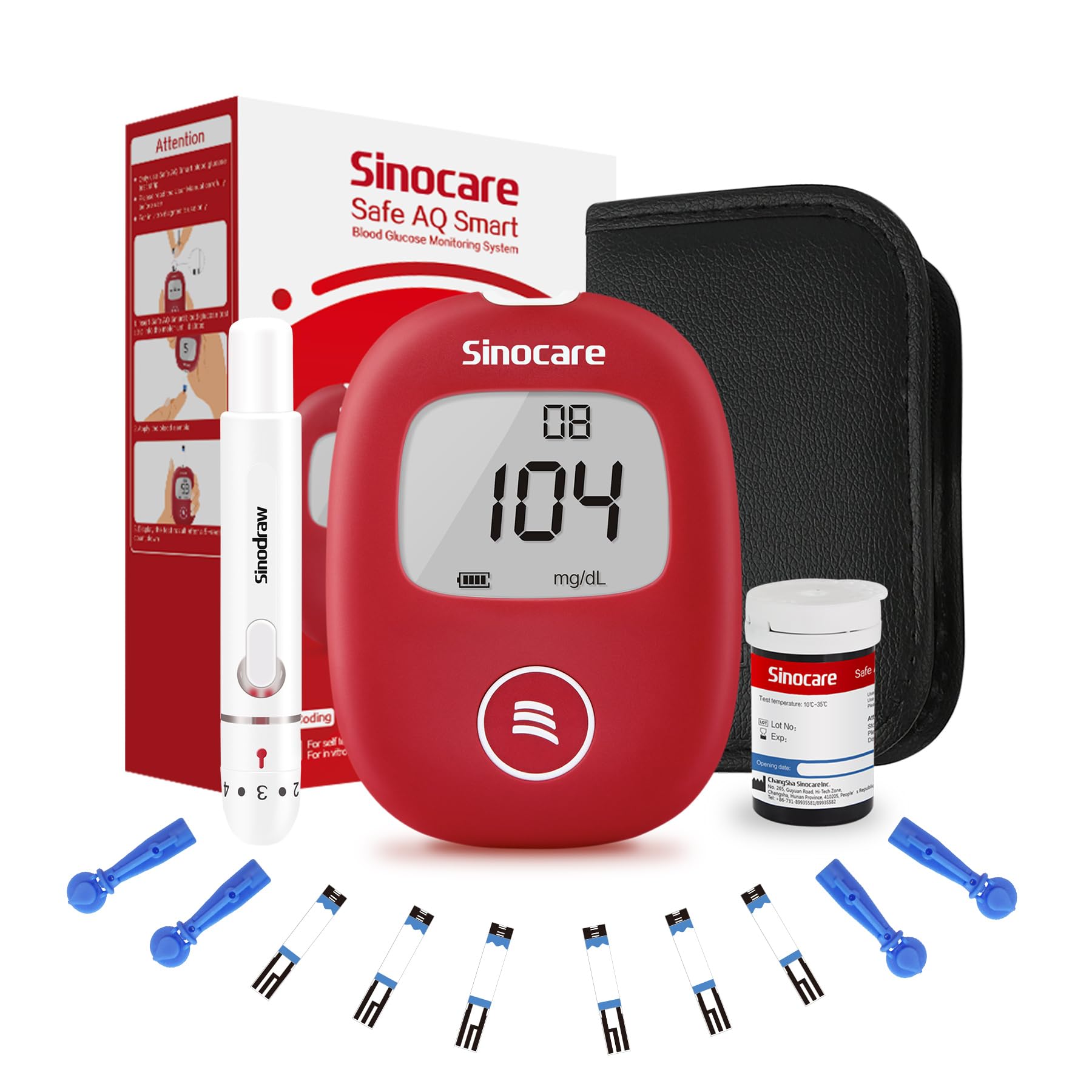 Blood Glucose Meter, Sinocare Diabetes Test Kit with 25 Strips, Fast Results, No Coding, Easy to Use, Safe AQ Smart (smart 25 kit) ClimatePartner certified