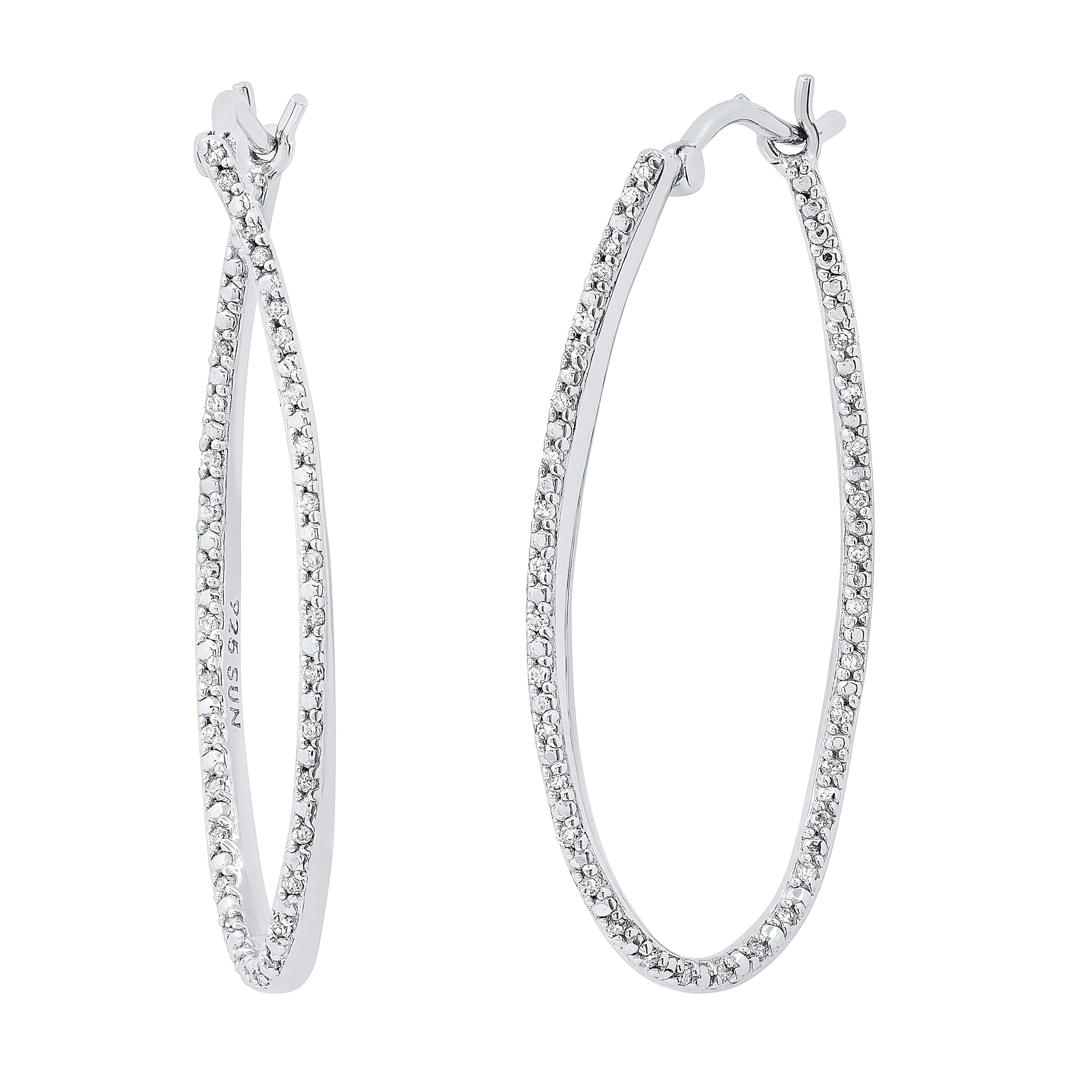 Dazzlingrock Collection 0 16 Carat ctw Round White Diamond Ladies Inside Out Twisted Simple Dainty Thin Hoops Earrings