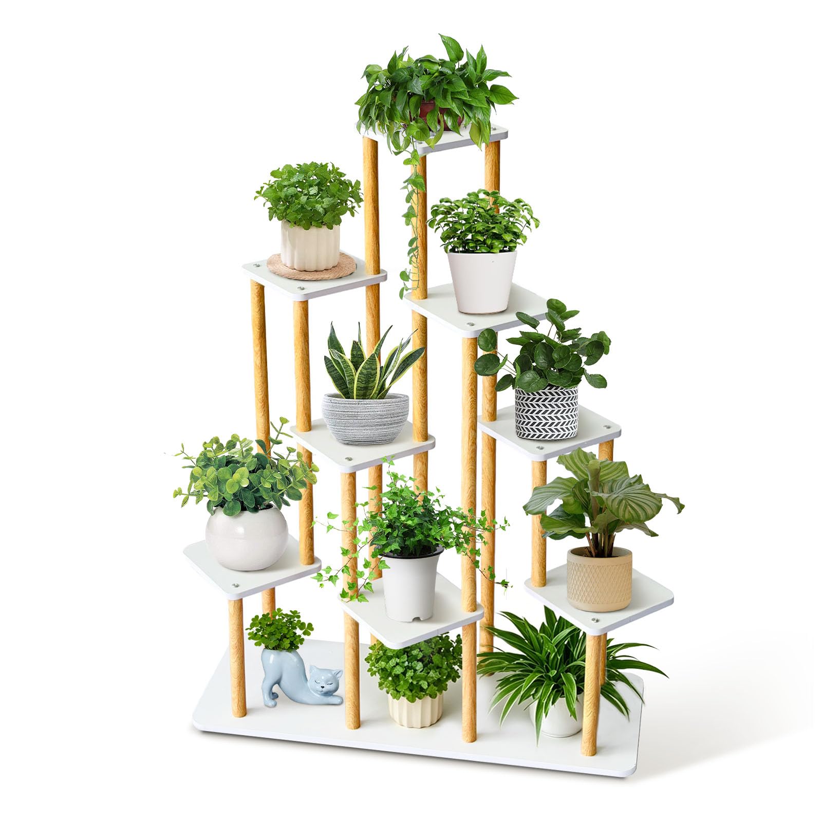 9 Ebenen Blumenständer Pflanzenständer, Mehrstöckig Hölzern Pflanzen | Display Regal Dekoration, Platzsparendes Pflanzenregal für Wohnzimmer, Balkon und Garten