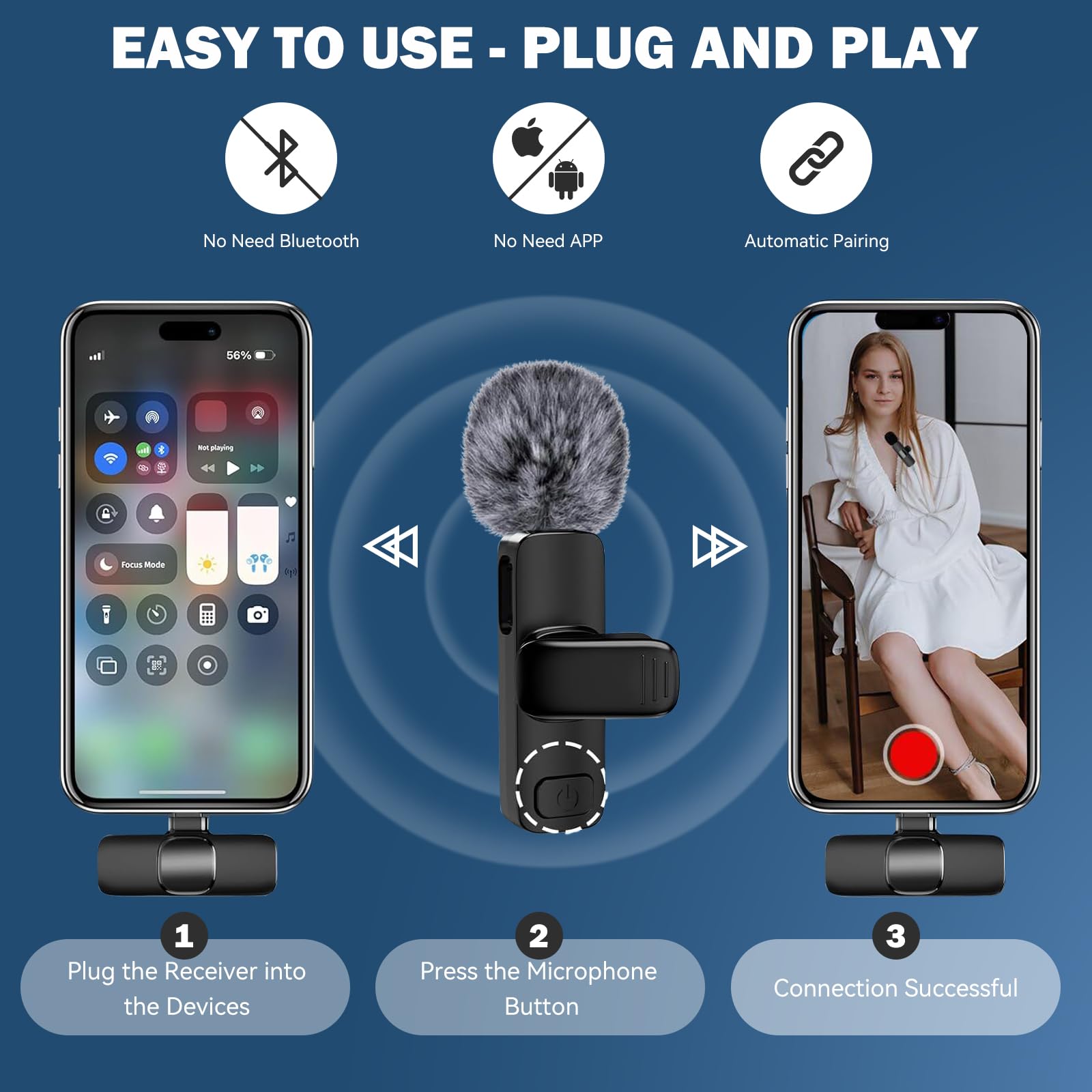 Lavalier Microphone for Phone Android 2 Mini Lapel Microphones for Video Recording Clip on Dual Mics with Noise Reduction for Vlog Interview Plug and Play - Image 3