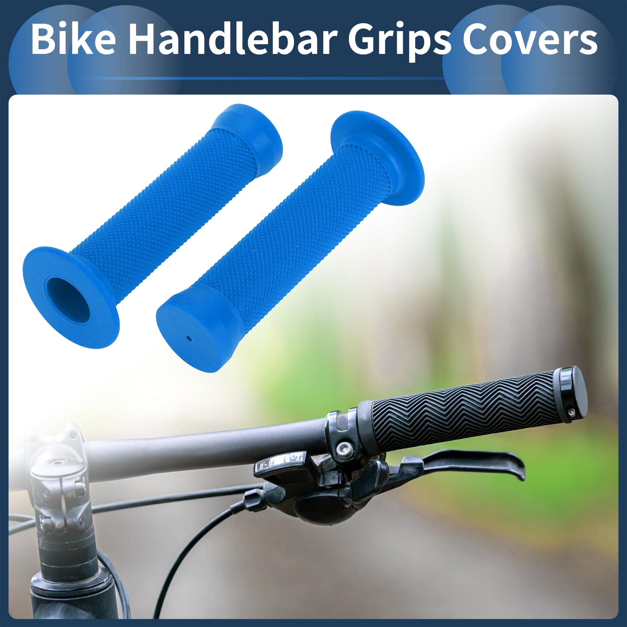 INFINAUTO Bike Handlebar Grips Covers, 130mm Bicycle End Grips Protector Rubber Blue, Non-Slip 1 Pair - Image 2