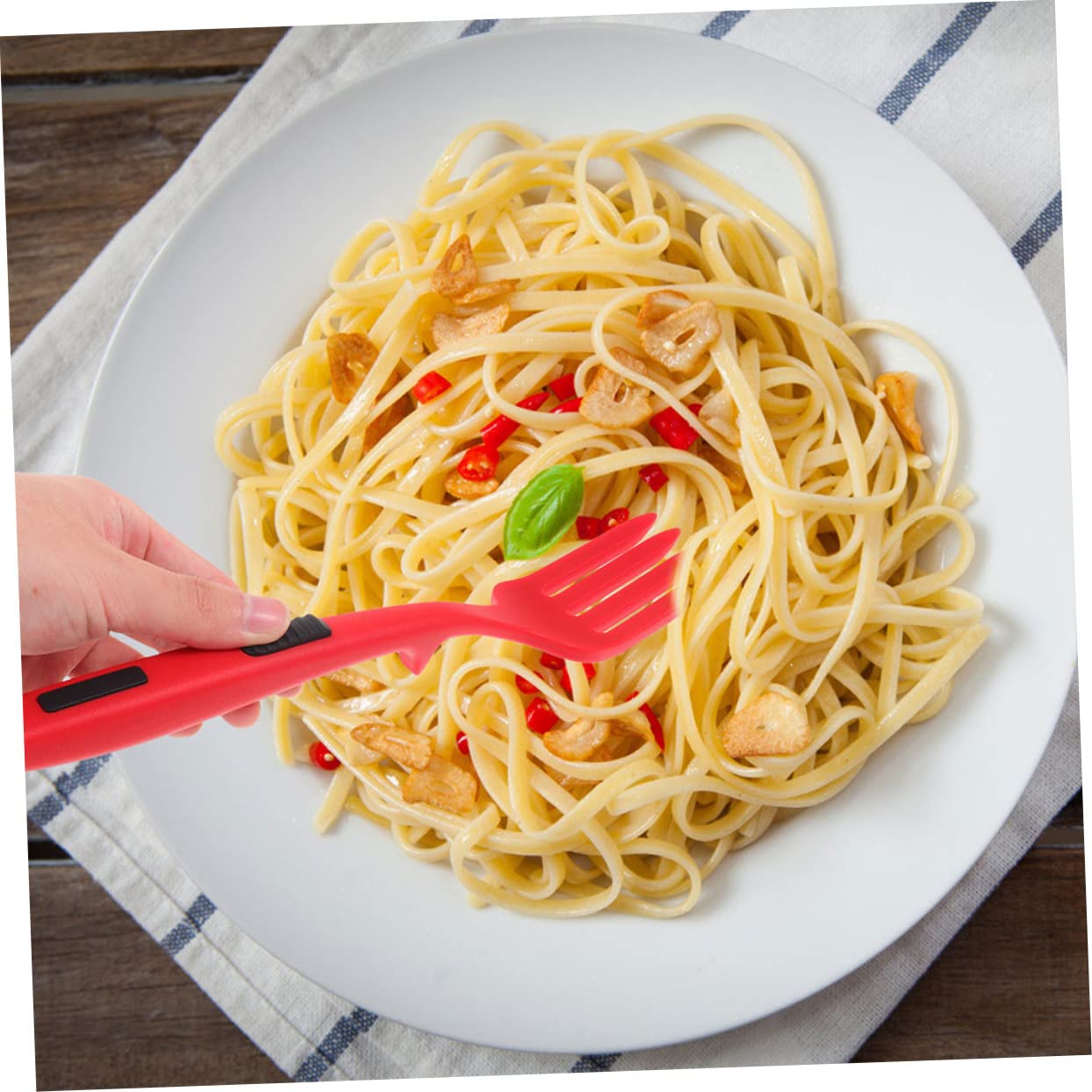Tenedor De Cocina De Silicona Flexible Resistente Al Calor Para Pasta y Ensalada, 2 Piezas, Color Rojo Intenso, Apto Para Uso Diario En Hogar y Cocina