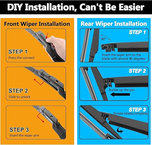 Miniatura 5 de AUTOBOO Juego de limpiaparabrisas de 26 + 16 pulgadas con limpiaparabrisas trasero de 14 pulgadas de repuesto para Toyota CHR C-HR 2016 2017 2018