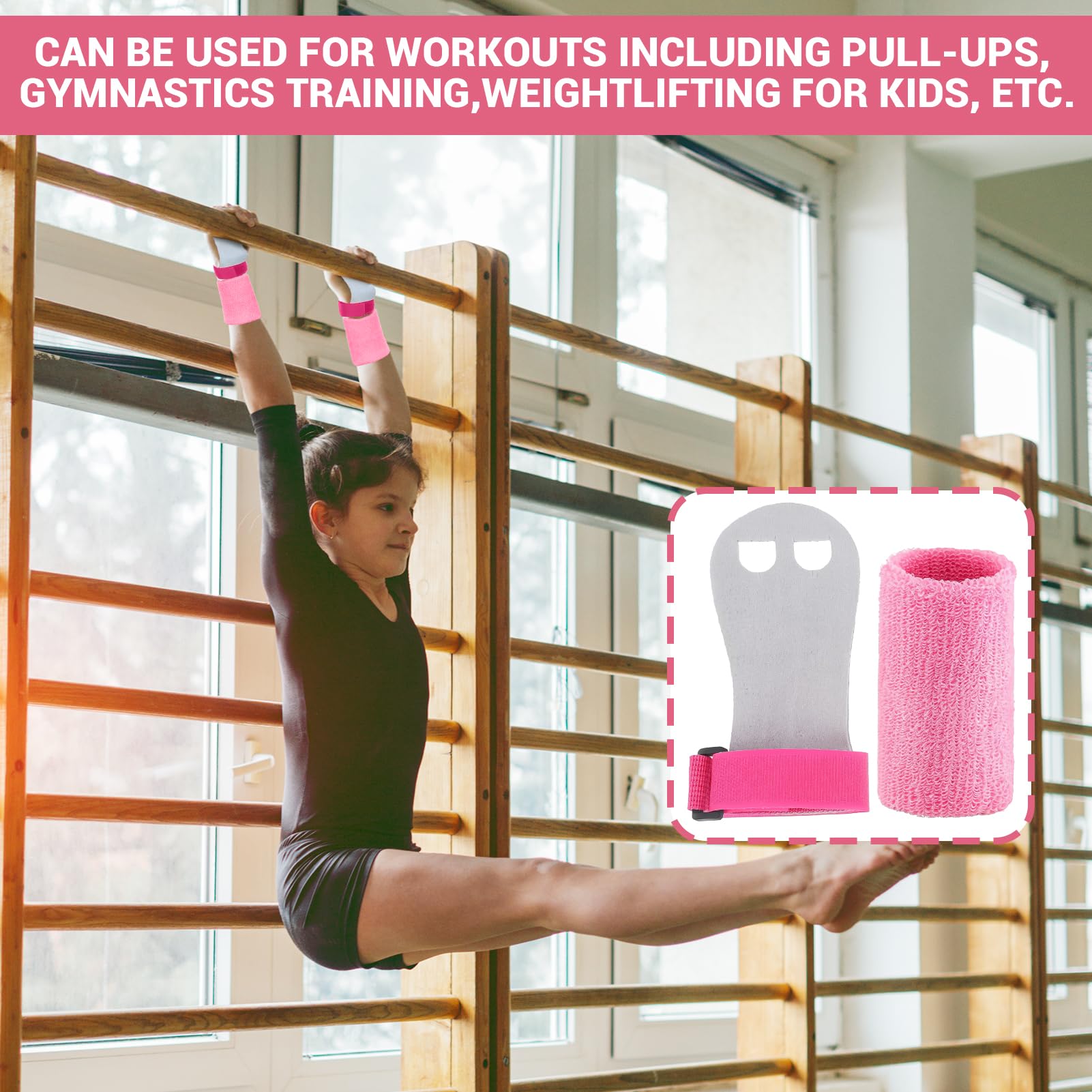 Manique Gymnastique Fille avec Sangles de Protège-Poignet, Gants de Gym pour Enfants - Exercice Traction