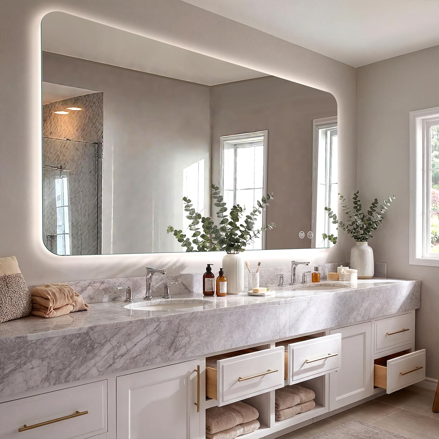 Photo 1 of EOGOW Backlit LED Bathroom Mirror, 60"x36", Anti-Fog, Dimmable, 3 Color Lights