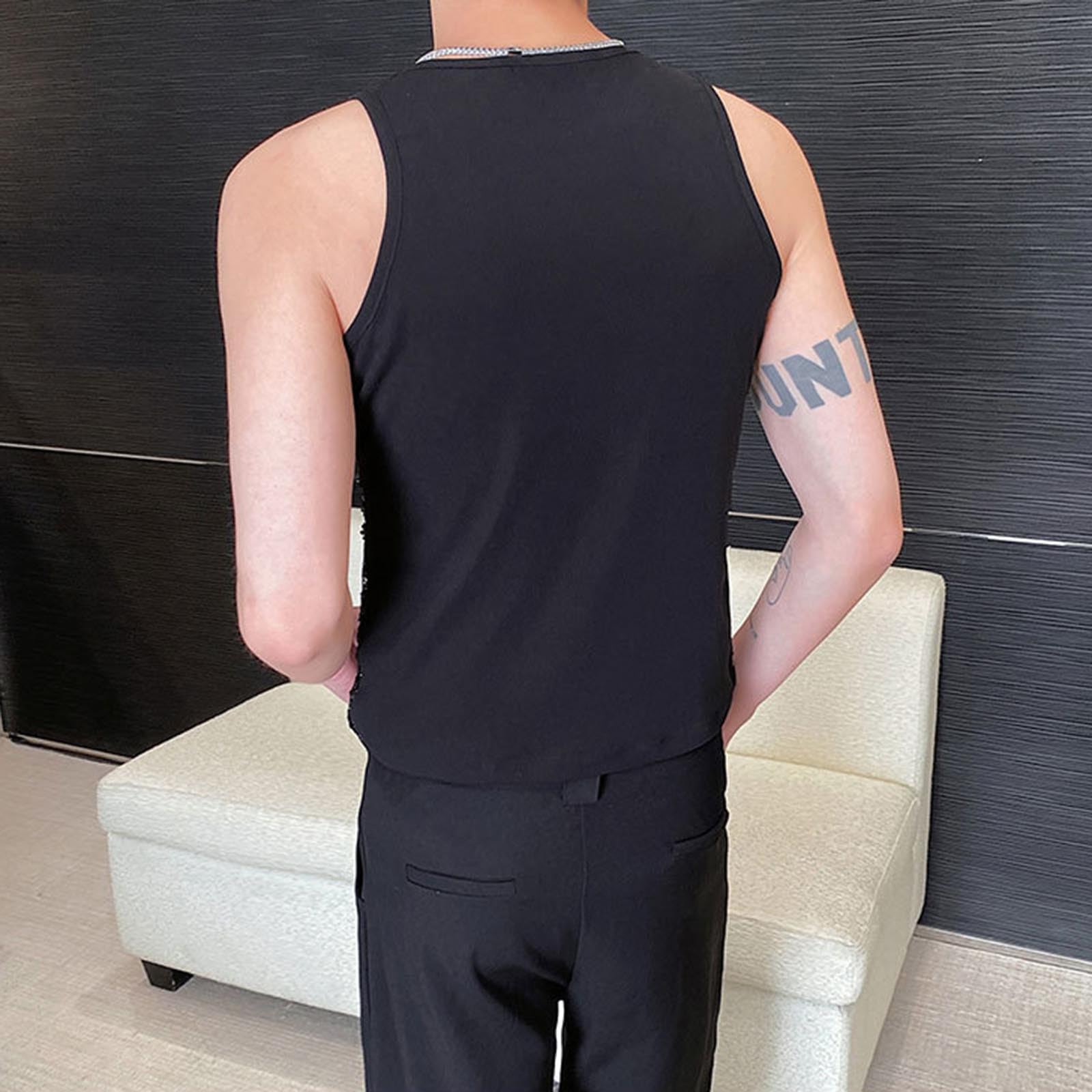 Canottiera Uomo Palestra Cotone Sportiva Body Sculpting Tank Top Men Canotta Traspirante Elasticizzato Asciugatura Gilet da con Paillettes Elastico Attillato per Abbigliamento Palcoscenico Maschile