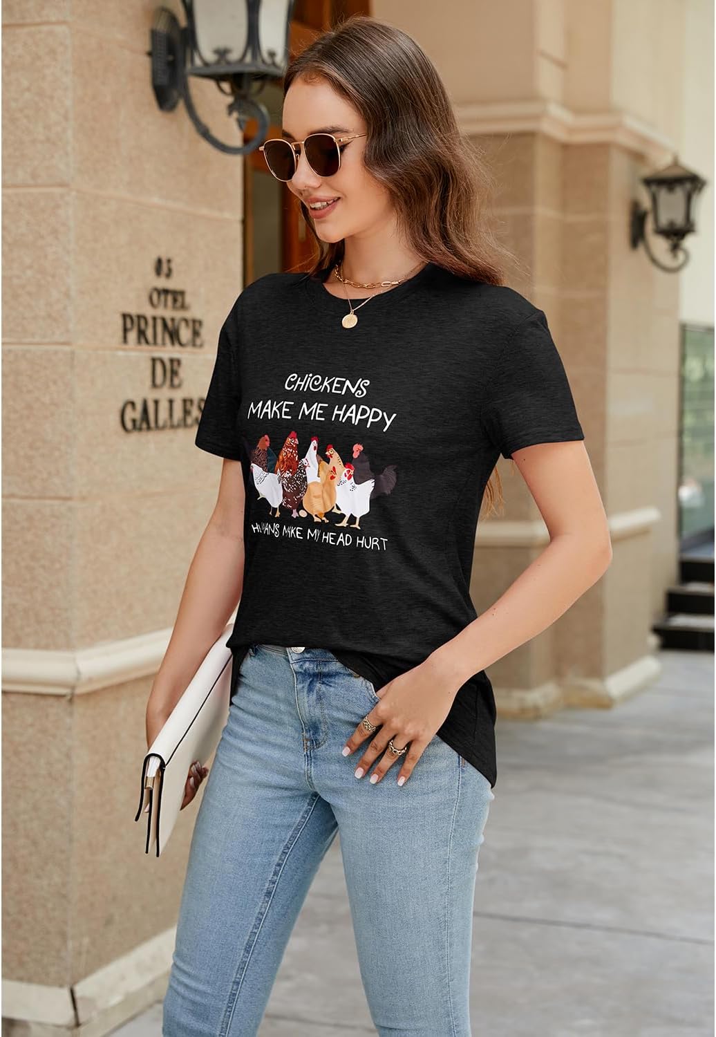 Women's Letter Print Short Sleeves Casual Tops Funny Chicken Graphic T-Shirt - Image 5