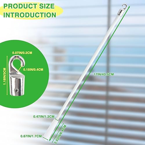 Miniatura 2 de Varita inclinable para ventana blanca con gancho de metal, varilla de fibra de vidrio de 17 pulgadas, piezas de repuesto para persianas verticales,
