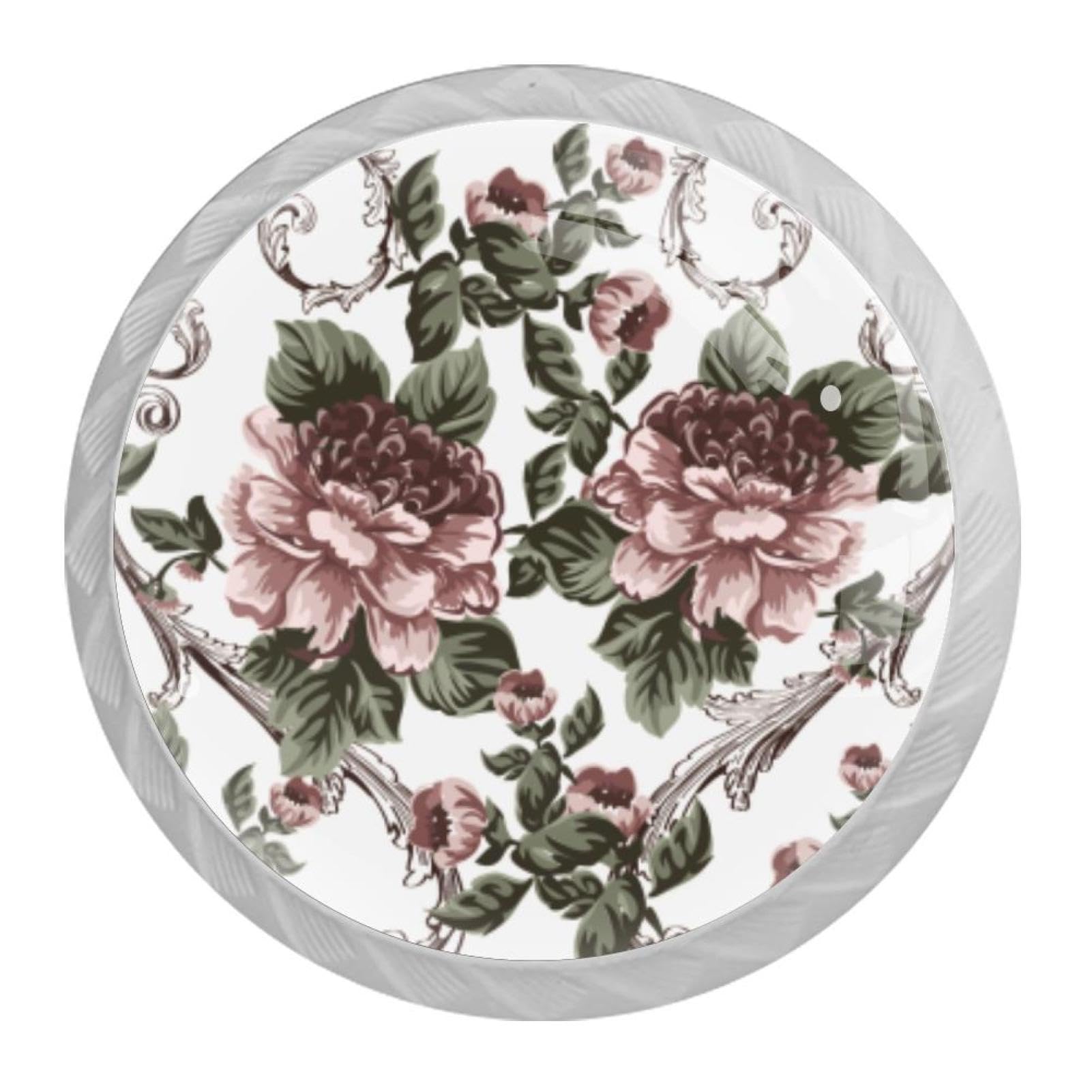 Tqmspg Multi08 4 Pieces Drawer Pulls Flowers Door Knobs Dresser Handles For Kitchen Wardrobe Cupboard Hardware Furniture