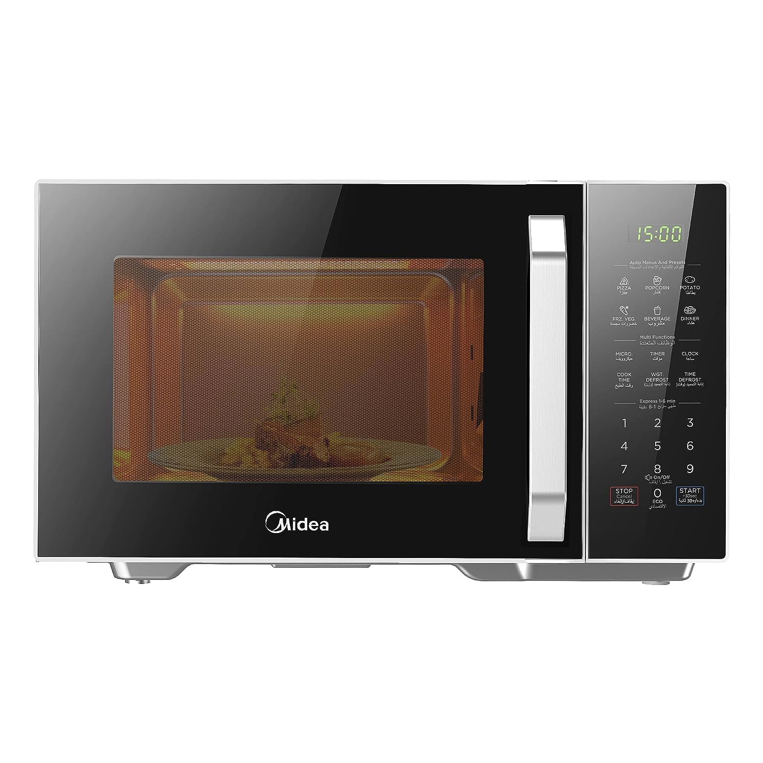 Midea 29 Liters Solo Digital Microwave Oven with 5 Power Levels & 8 Auto Menus, 900W, Child-Safety-Lock, Fast Reheat, Pull Open Door Handle, Cooking End Signal, Good for Home & Office, EM9P032MX