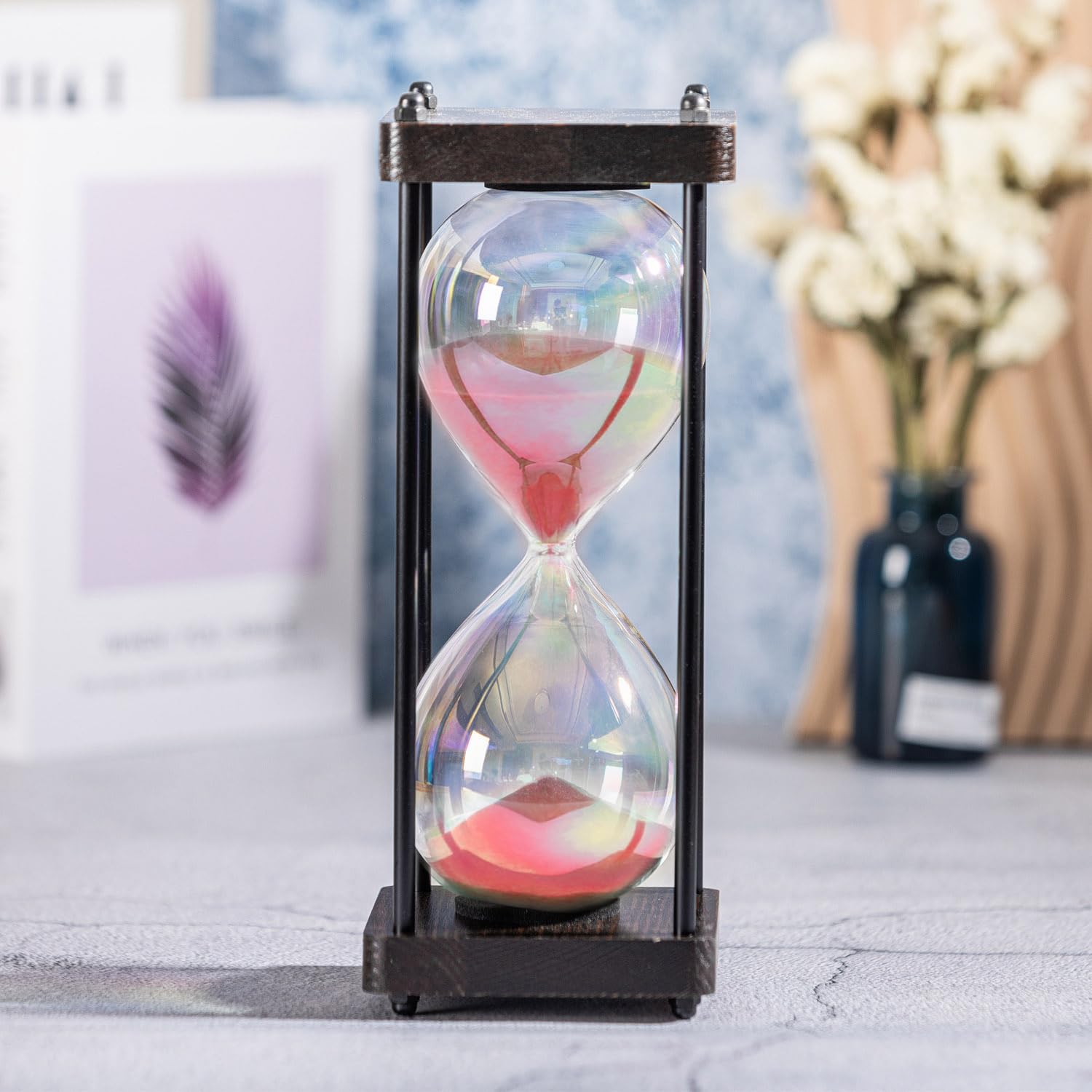 Große Sanduhr Zum Selbstbefüllen – Dekorative Uhr Mit Holzrahmen (25x10cm)