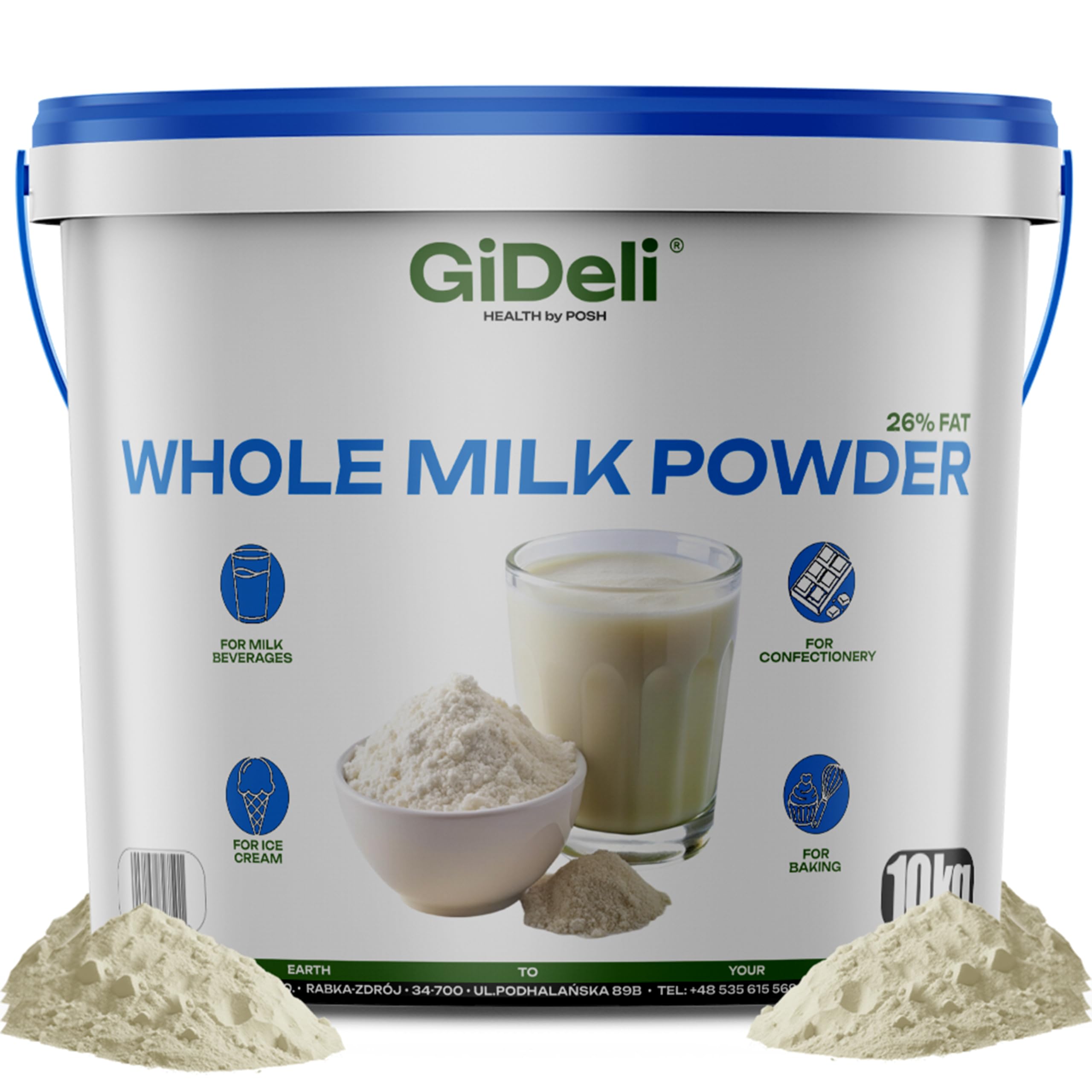 GiDeli Vollmilchpulver 26% Fett Trockenmilch Sprühgetrocknet Eimer 10kg