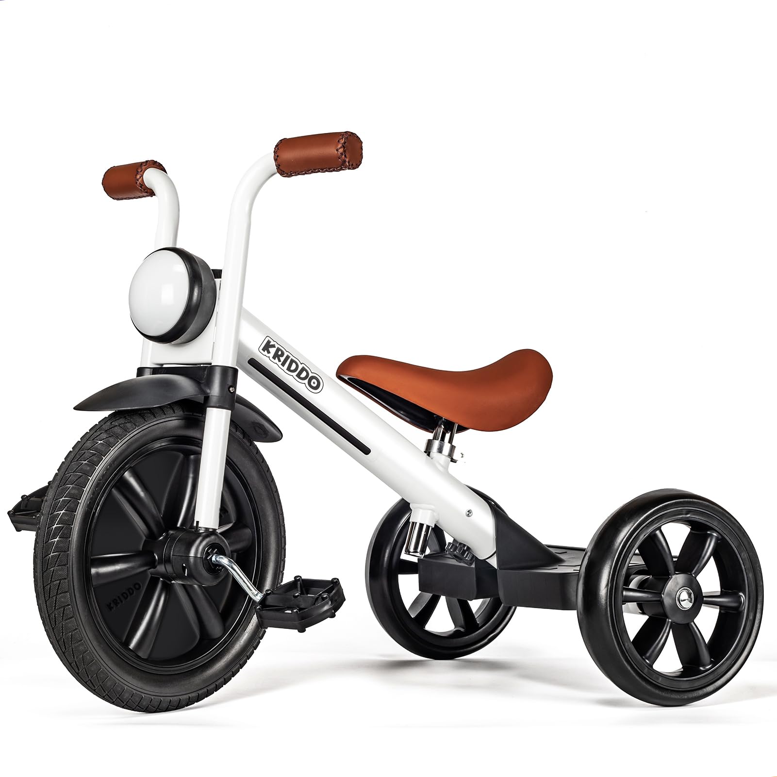 KRIDDO Kids Tricycles Age 2 Years to 5 Years, 12 Inch Puncture Free Rubber Wheel w Front Light, Kids Trike for 2.5 to 5 Year Old, Gift Toddler Tricycles for 2-5 Year Olds, Trikes for Toddlers, White