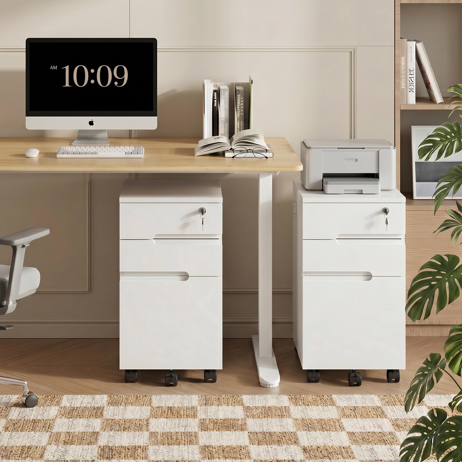 CLIPOP Caisson Mobile verrouillable, Meuble de classement sur roulettes (5 roulettes) avec 3 tiroirs, pour dossiers Suspendus A4/Letter, Meuble sous Bureau pour Bureau et télétravail, Blanc