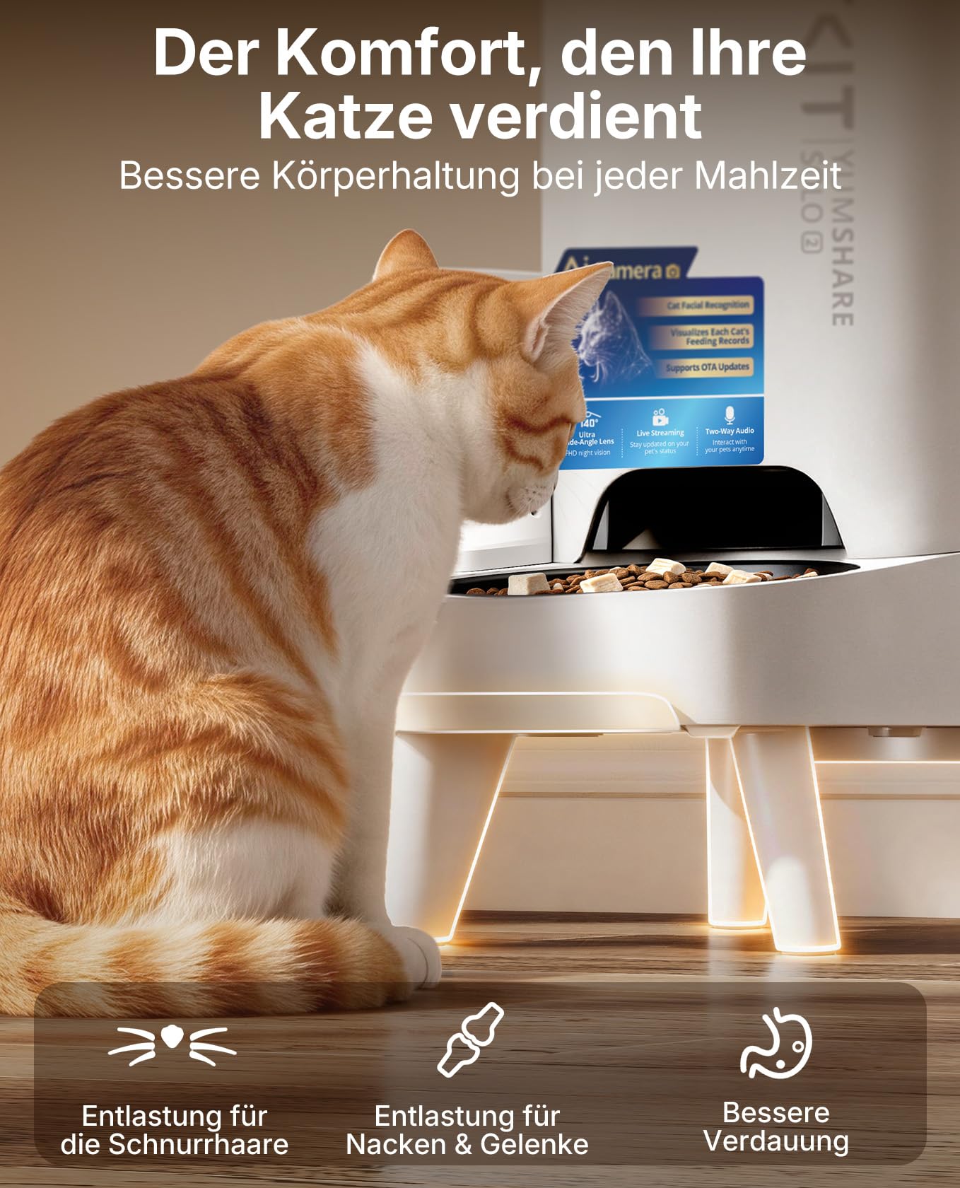 PETKIT YumShare Solo 2 Futterautomat Mit Kamera, Gesichtserkennung für Mehrere Katzen,KI Futterautomat Katze,3L Katzen Futterautomaten,Automatischer Futterspender für Katze und Hund,2.4 & 5G Wi-Fi