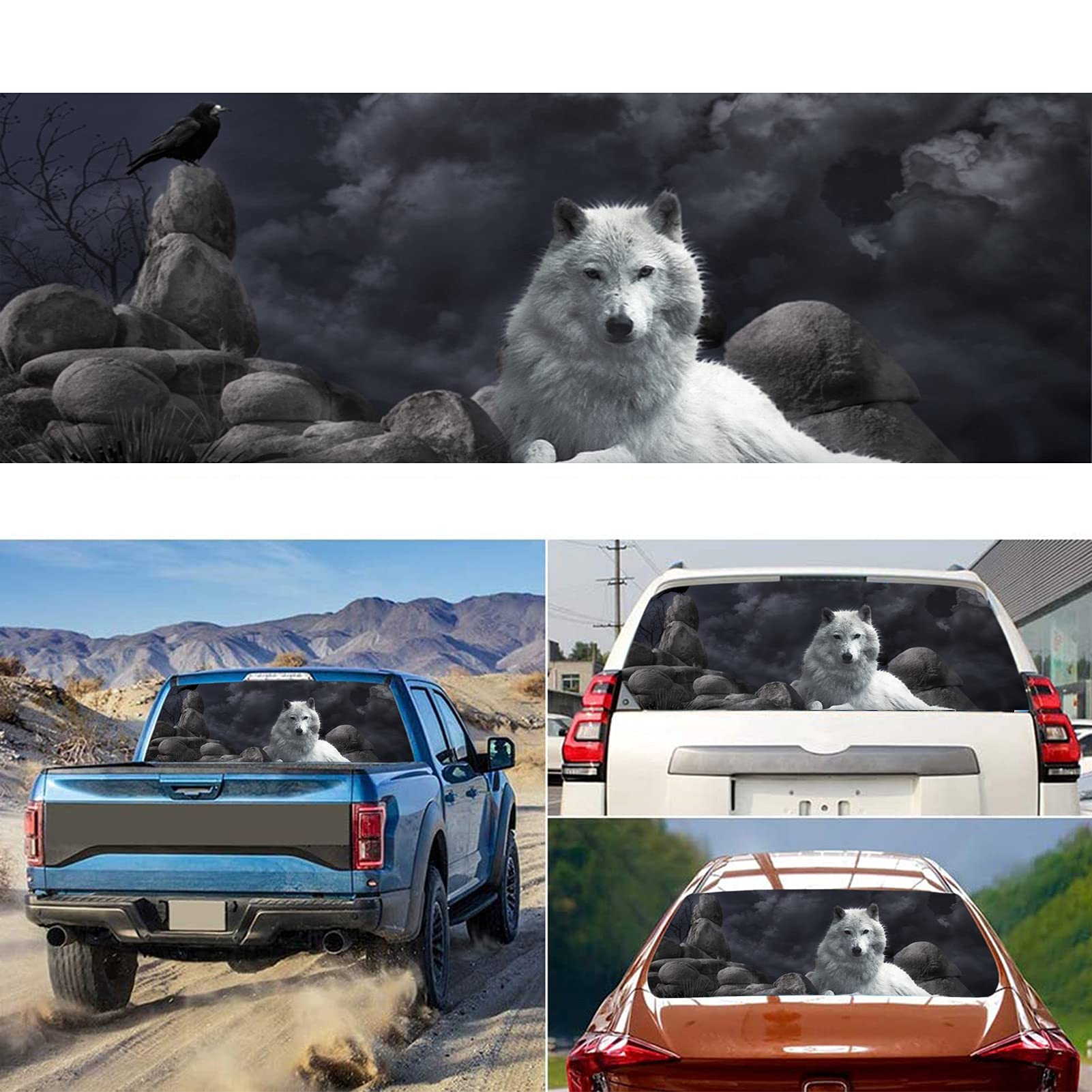 Naklejka winylowa 3D na tylną szybę samochodu, perforowana, przezroczysta naklejka na tylną szybę samochodu ciężarowego Arctic Wolf Graphic Truck