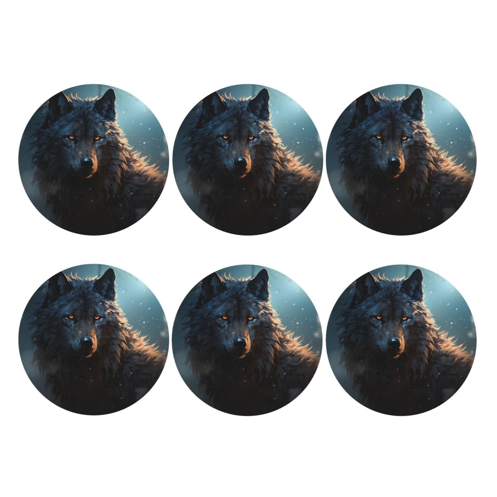 6pcs Leather Coasters for Drinks, Fantasy Wolf Drink Coasters for Tabletop Protection, 4" Cup Coasters for Coffee Table Decor, Non-Slip Drinking Cup Mat for Hot Or Cold Drink