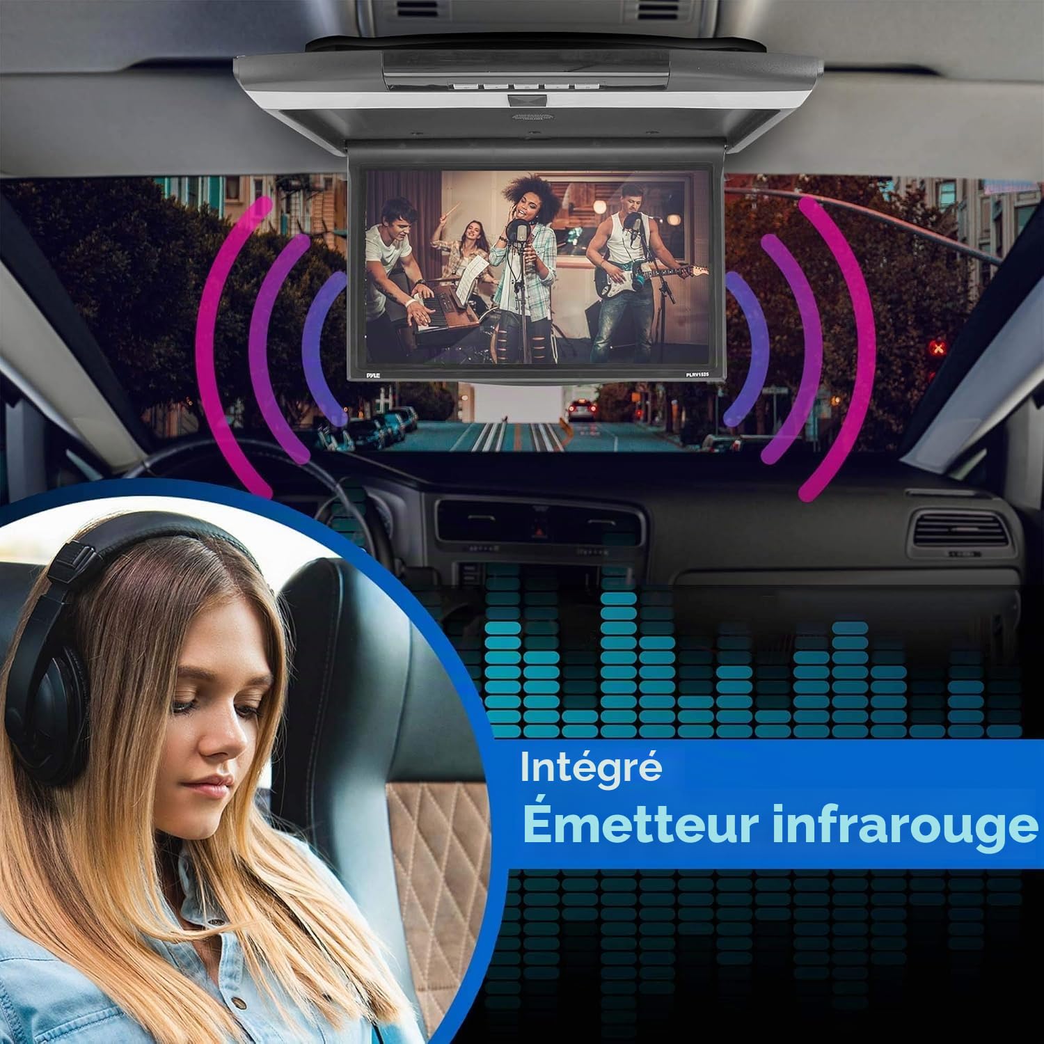 Pyle Écran Plafonnier Voiture 15,6 pouces1680x800 – Moniteur Flip Down avec HDMI USB SD, IR et FM Transmetteur, Lecteur Multimédia, Haut-Parleurs Stéréo Intégrés