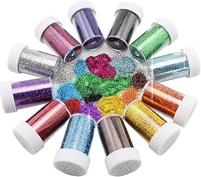 Glitter Shakers for Children Kid's Craft Activities,Arts & Crafts Glitter,Card Making,Decorating,12 Assorted Colours