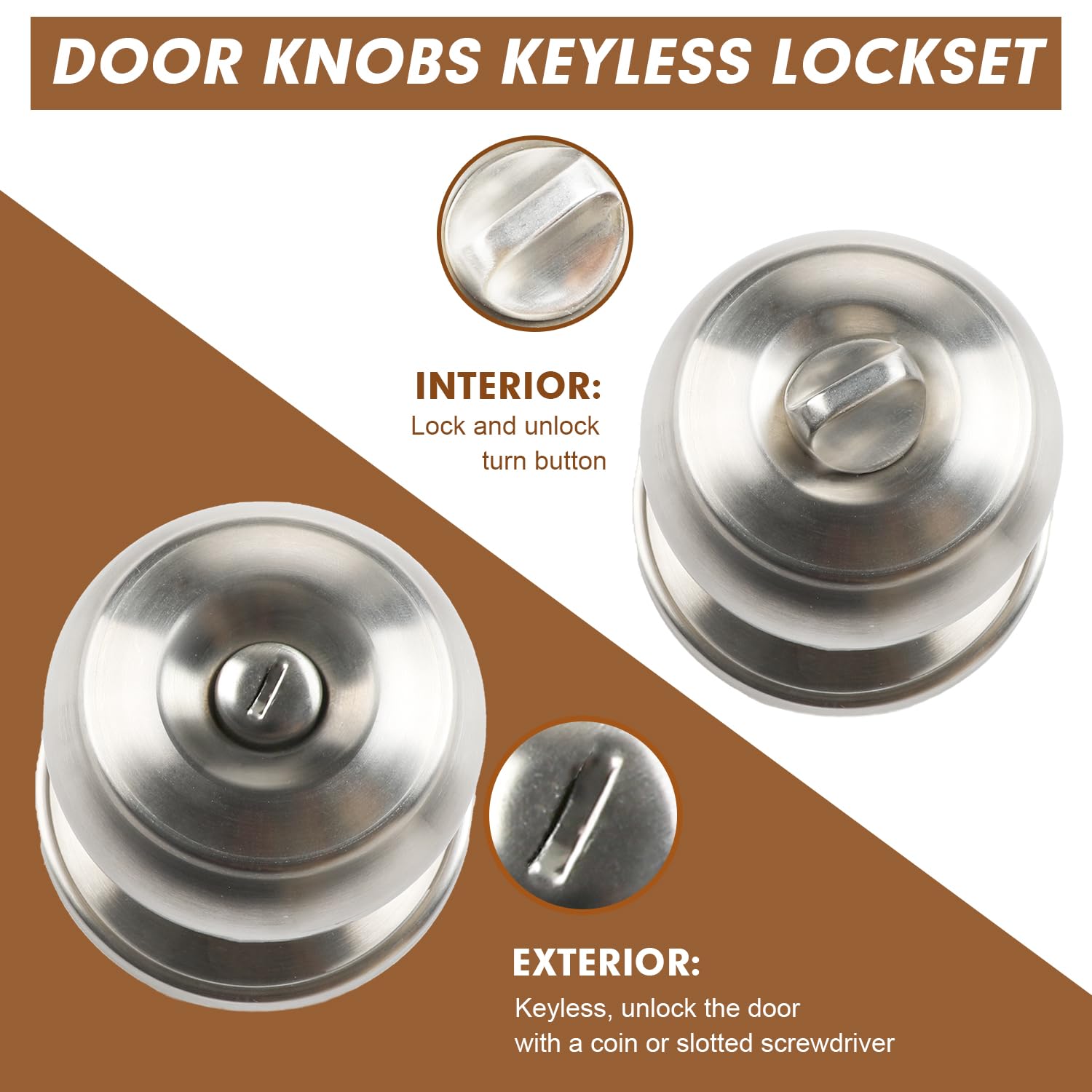 Satin Nickel Privacy Door Knobs - 4 Pack Locksets -5