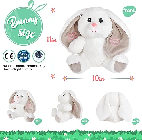 Miniatura 8 de BSTAOFY Juguete personalizado de conejo de 16 pulgadas, muñeca de conejo de felpa suave, con nombre bordado en el vientre para regalos de Pascua