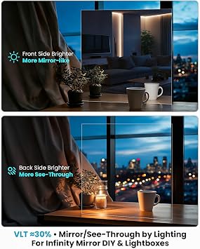 3 Pack Acrylic Two Way Mirror Sheets, 12 x 12 x 0.04 Inch, 30% Transparent See Through Mirror Panels with Double-Sided Protective Film, Magic Mirror, DIY Projects