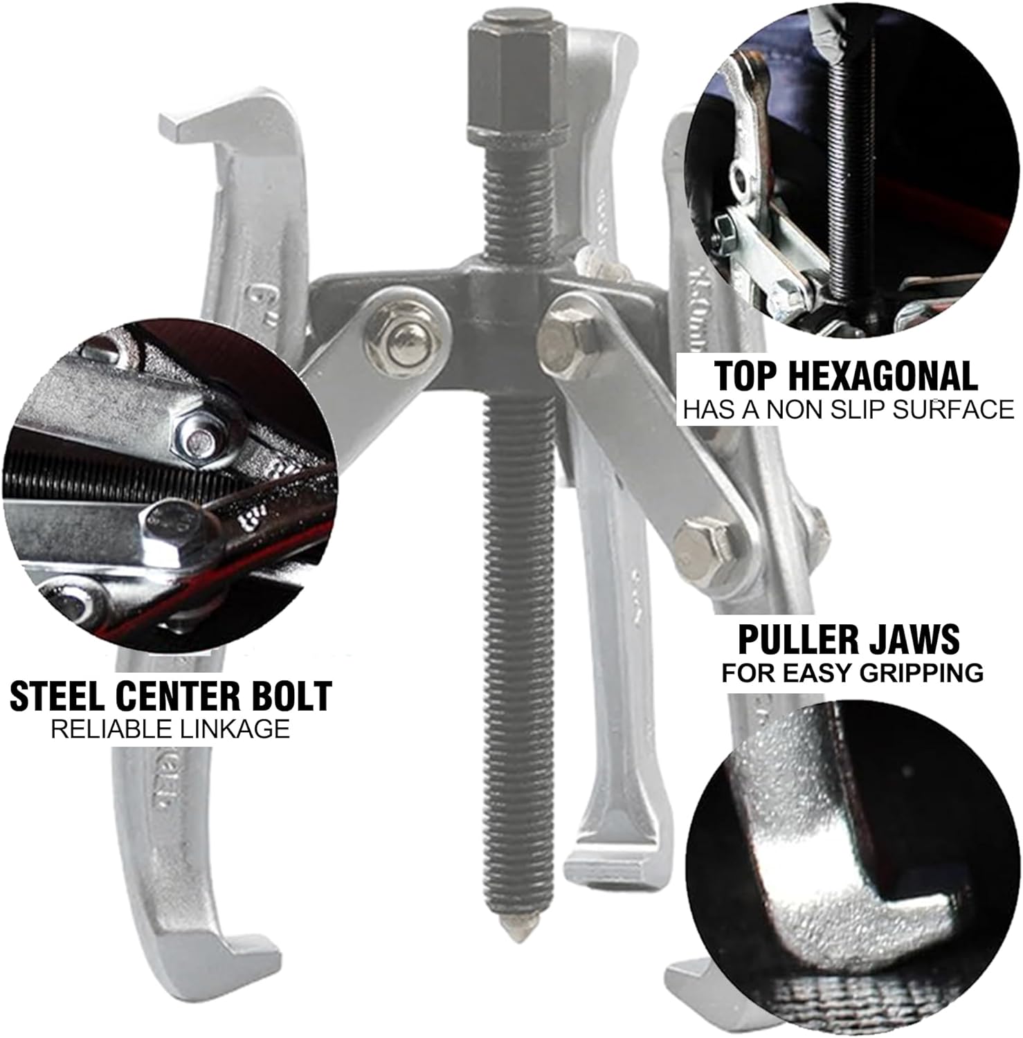 3 Jaw Puller Tool Kit,4 pcs Bearing Puller for Pulley Gear Bearing Flywheel Removal,Heavy Duty Motor Tech Gear Puller Set with Reversible Jaws