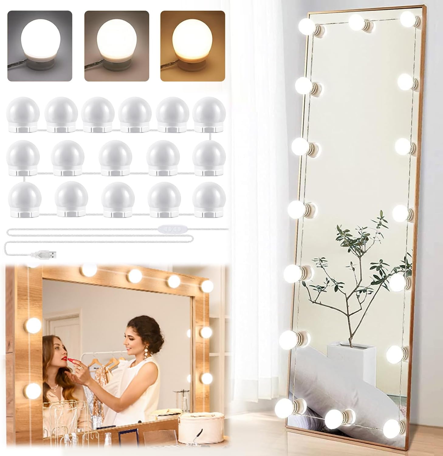 GPATIO Miroir Coiffeuse Lampe, 3 Couleurs et 10 Luminosité lumiere coiffeuse, Hollywood led